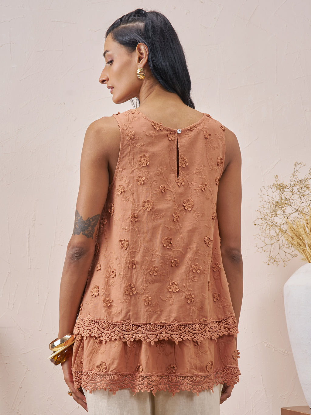 Vara By Vishudh Women Brown Embroidered Top - Brown - Image 3