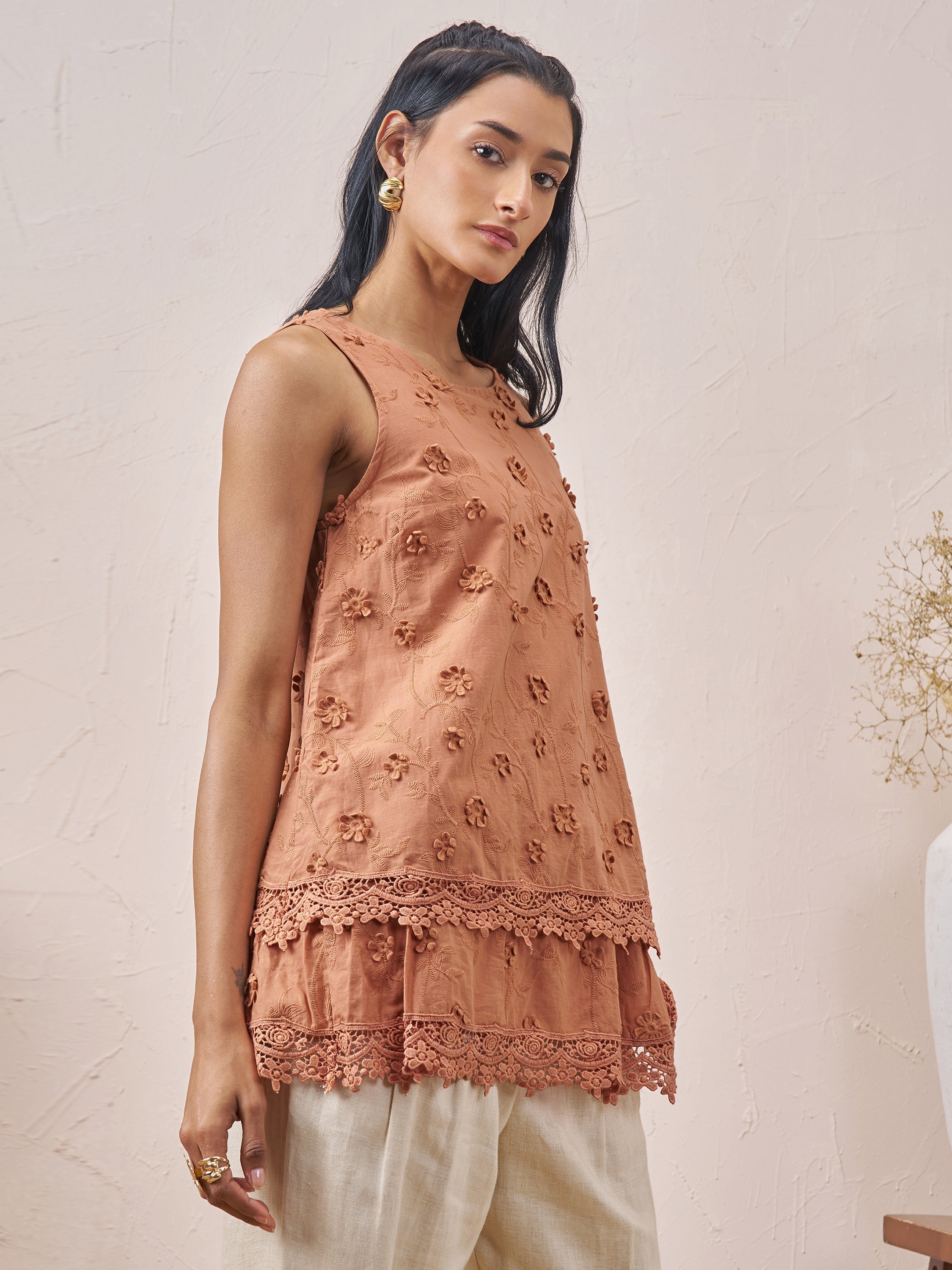 Vara By Vishudh Women Brown Embroidered Top - Brown - Image 6