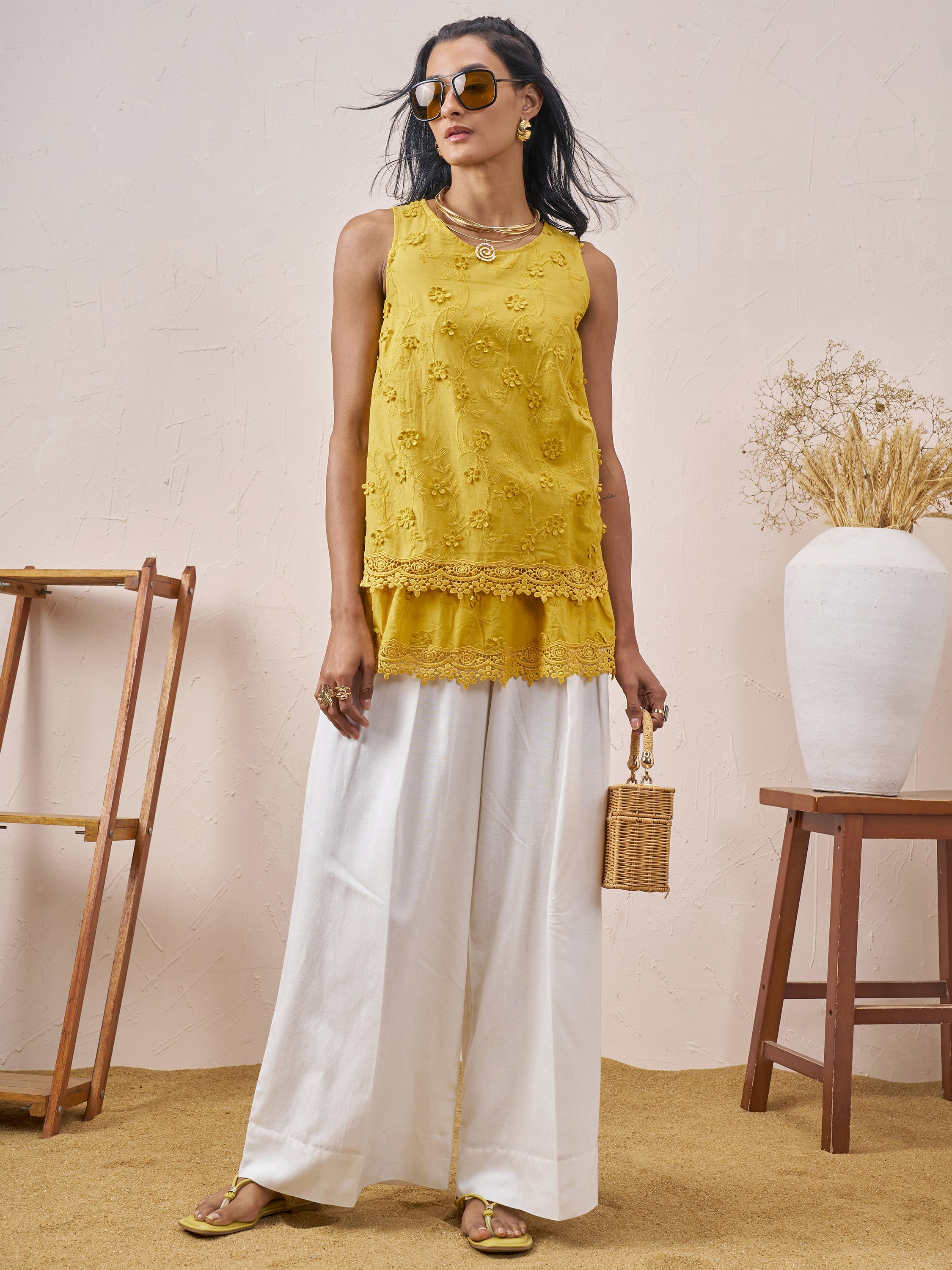 Vara By Vishudh Women Mustard Embroidered Top - Mustard - Image 2