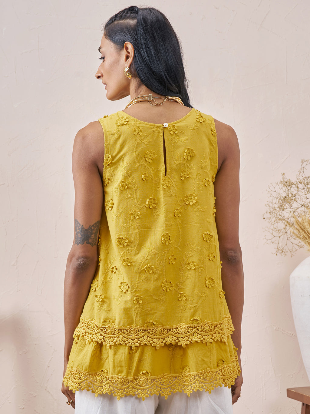 Vara By Vishudh Women Mustard Embroidered Top - Mustard - Image 3