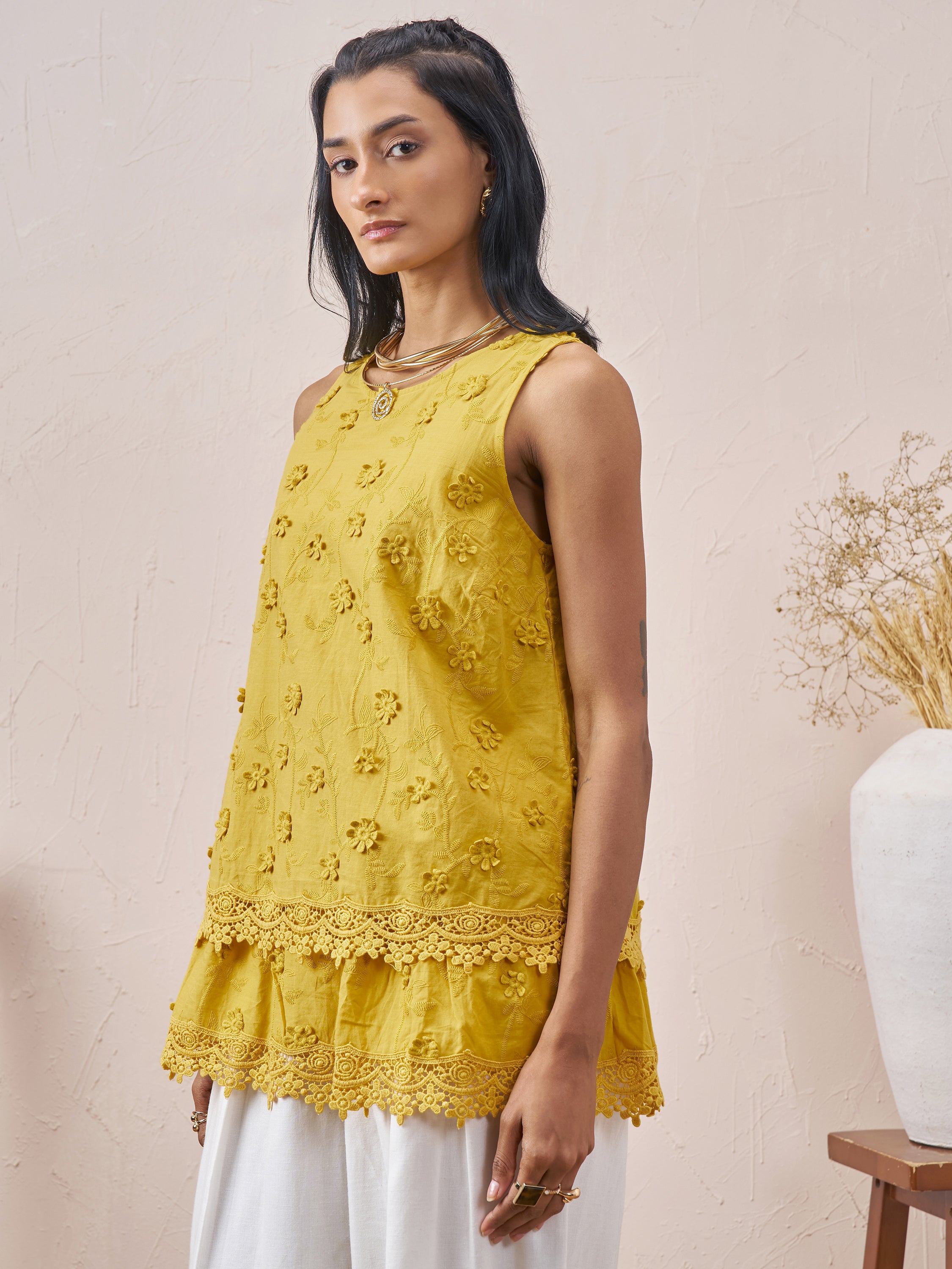Vara By Vishudh Women Mustard Embroidered Top - Mustard - Image 4