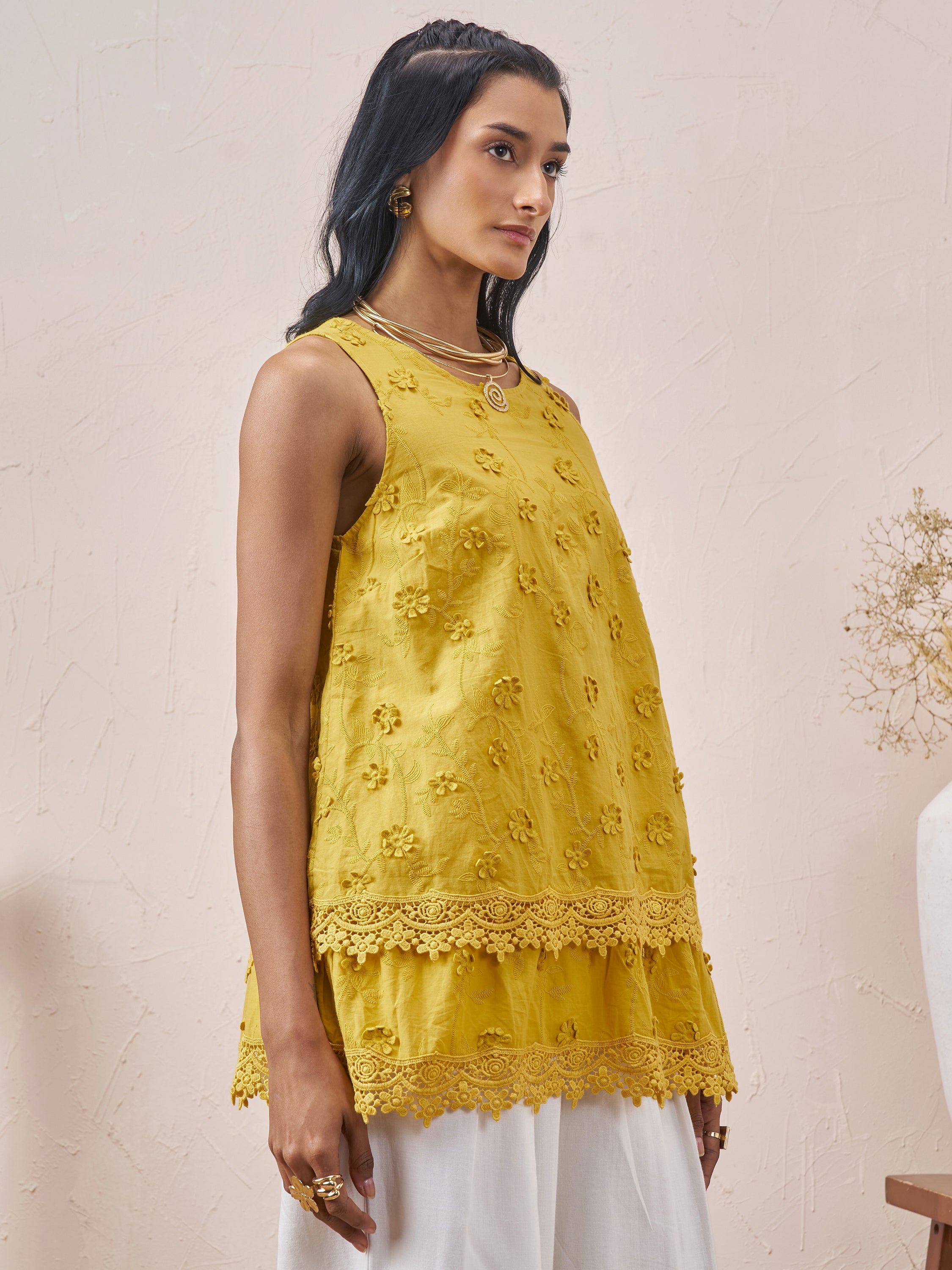 Vara By Vishudh Women Mustard Embroidered Top - Mustard - Image 6