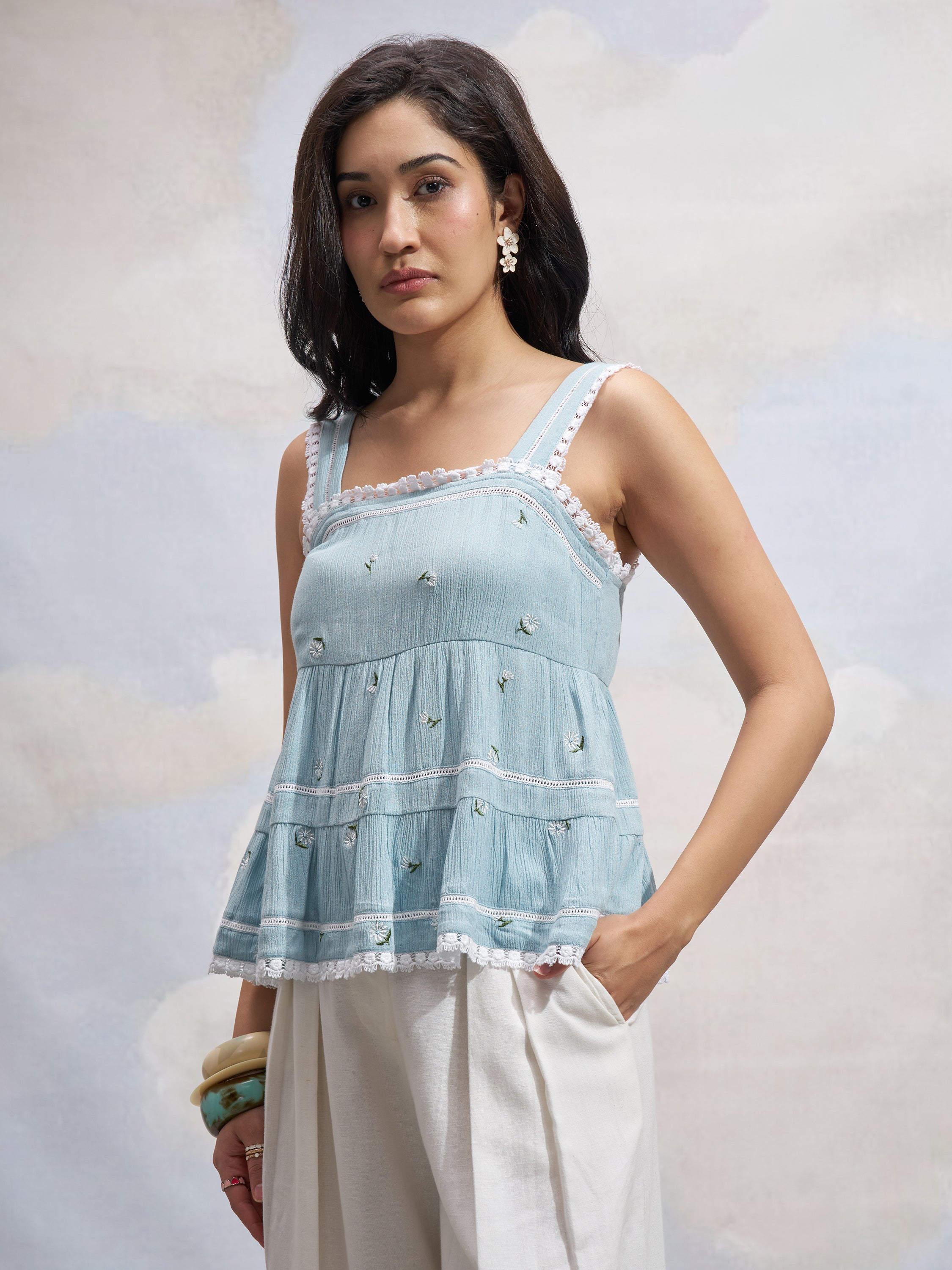 Vara By Vishudh Women Blue Embroidered Top - Blue - Image 4