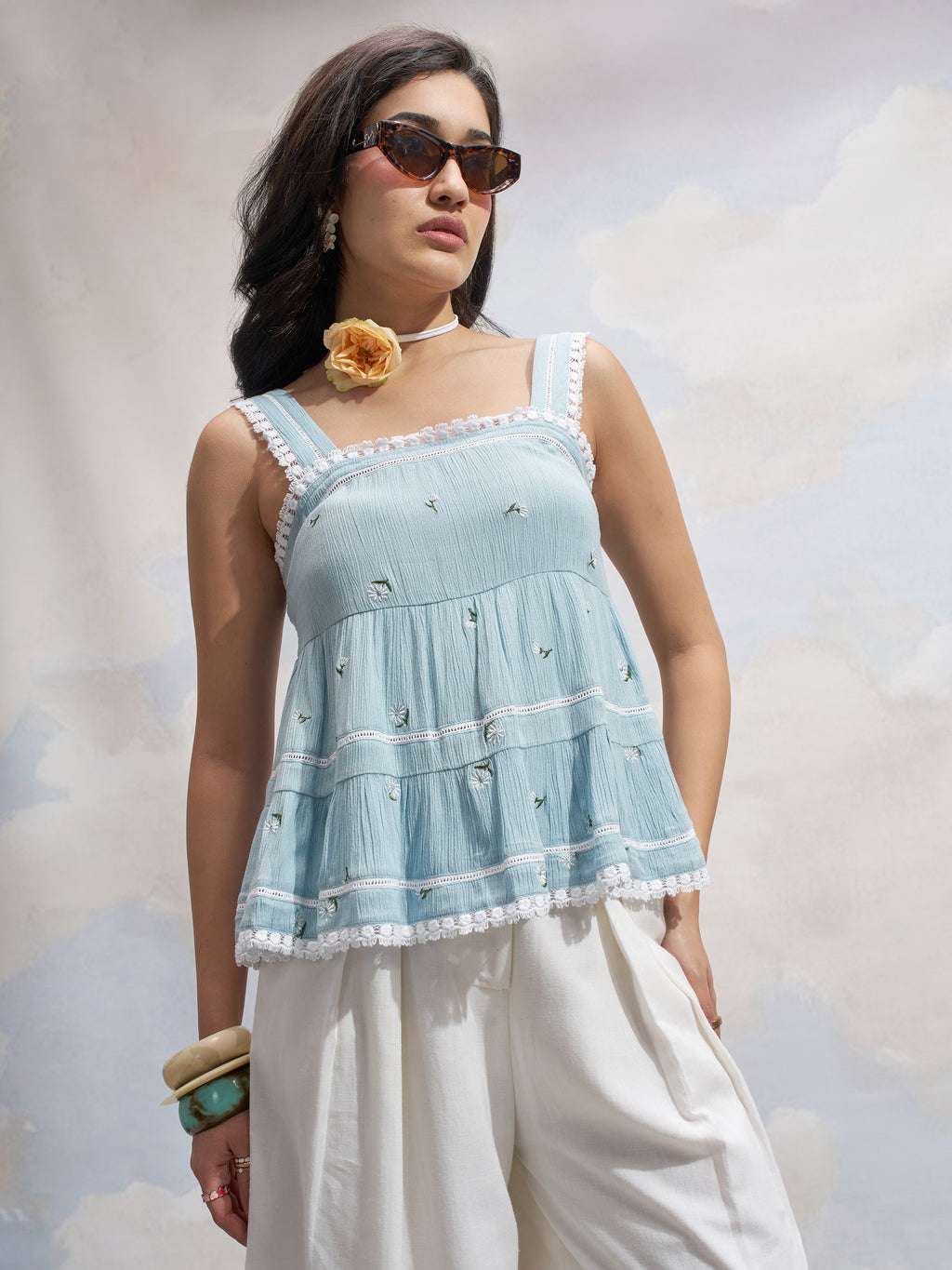 Vara By Vishudh Women Blue Embroidered Top - Blue - Image 6
