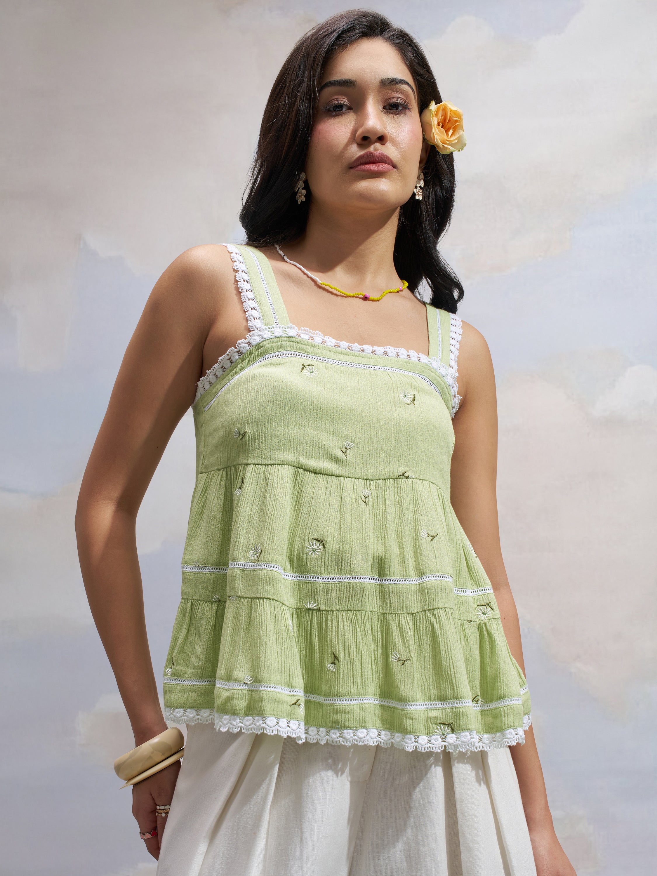 Vara By Vishudh Women Green Embroidered Top - Green - Image 1