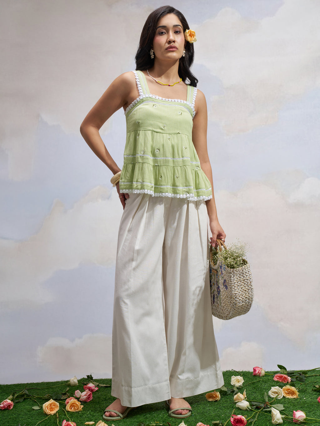 Vara By Vishudh Women Green Embroidered Top - Green - Image 2