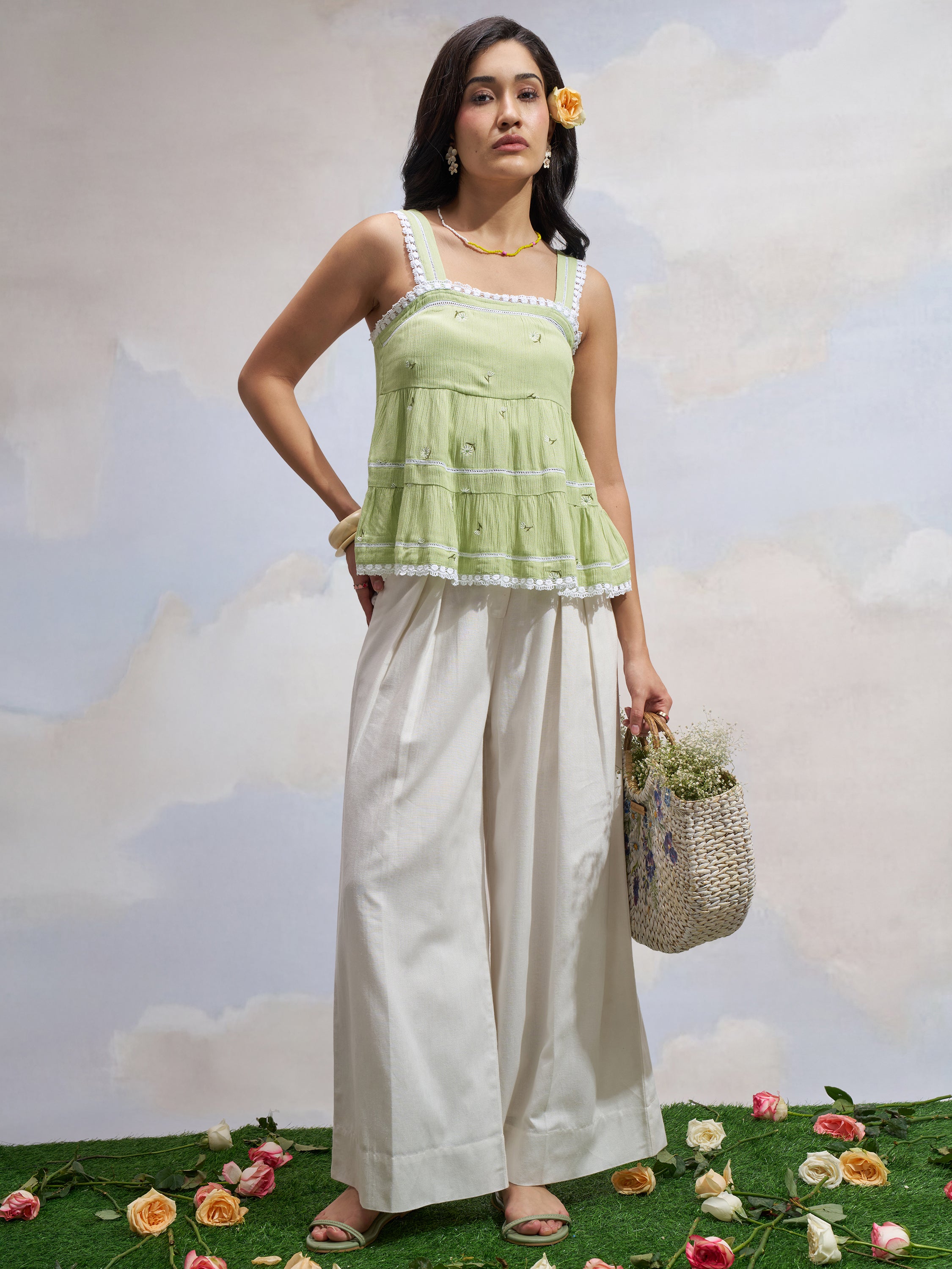Vara By Vishudh Women Green Embroidered Top - Green - Image 2