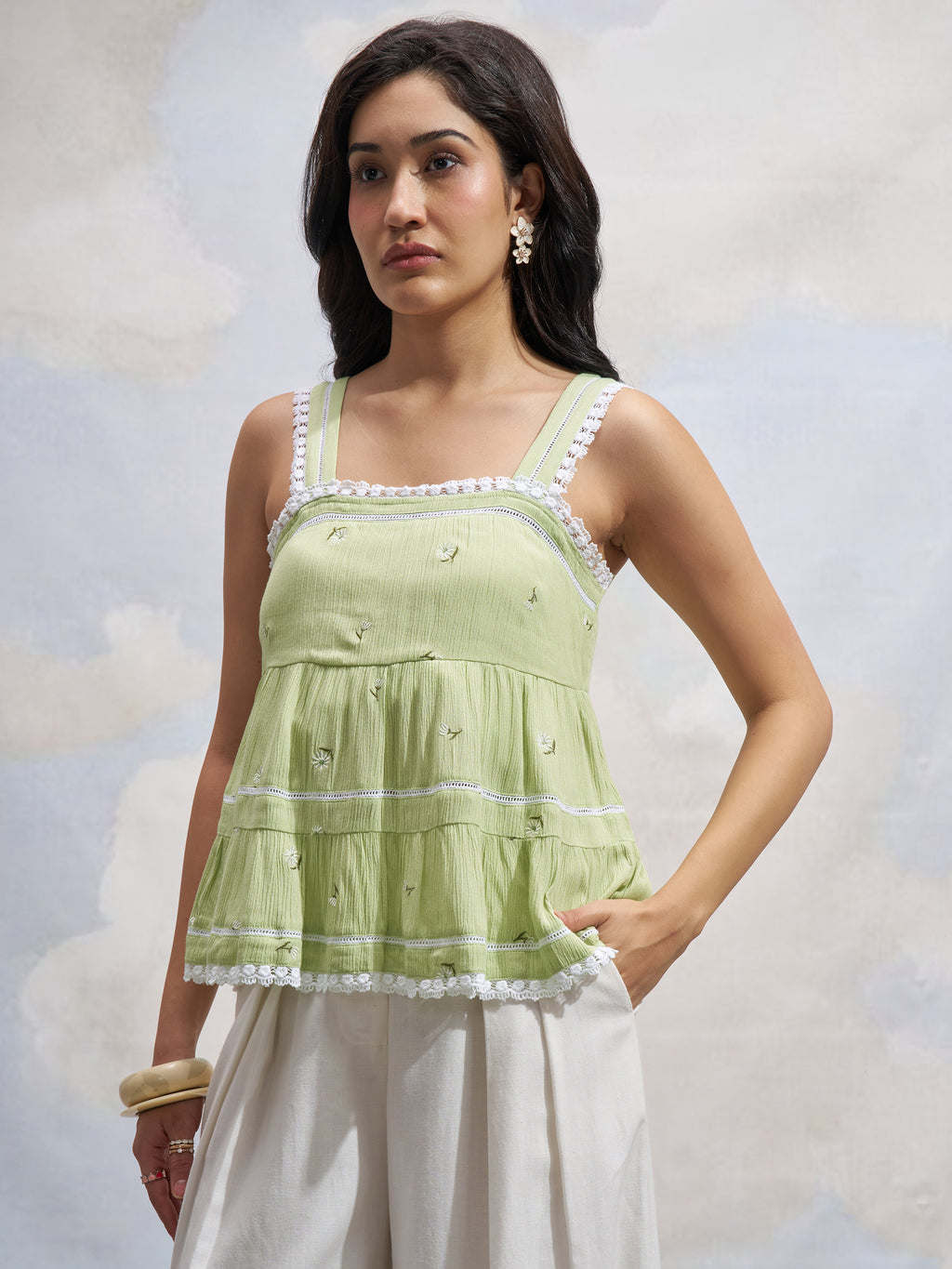 Vara By Vishudh Women Green Embroidered Top - Green - Image 4