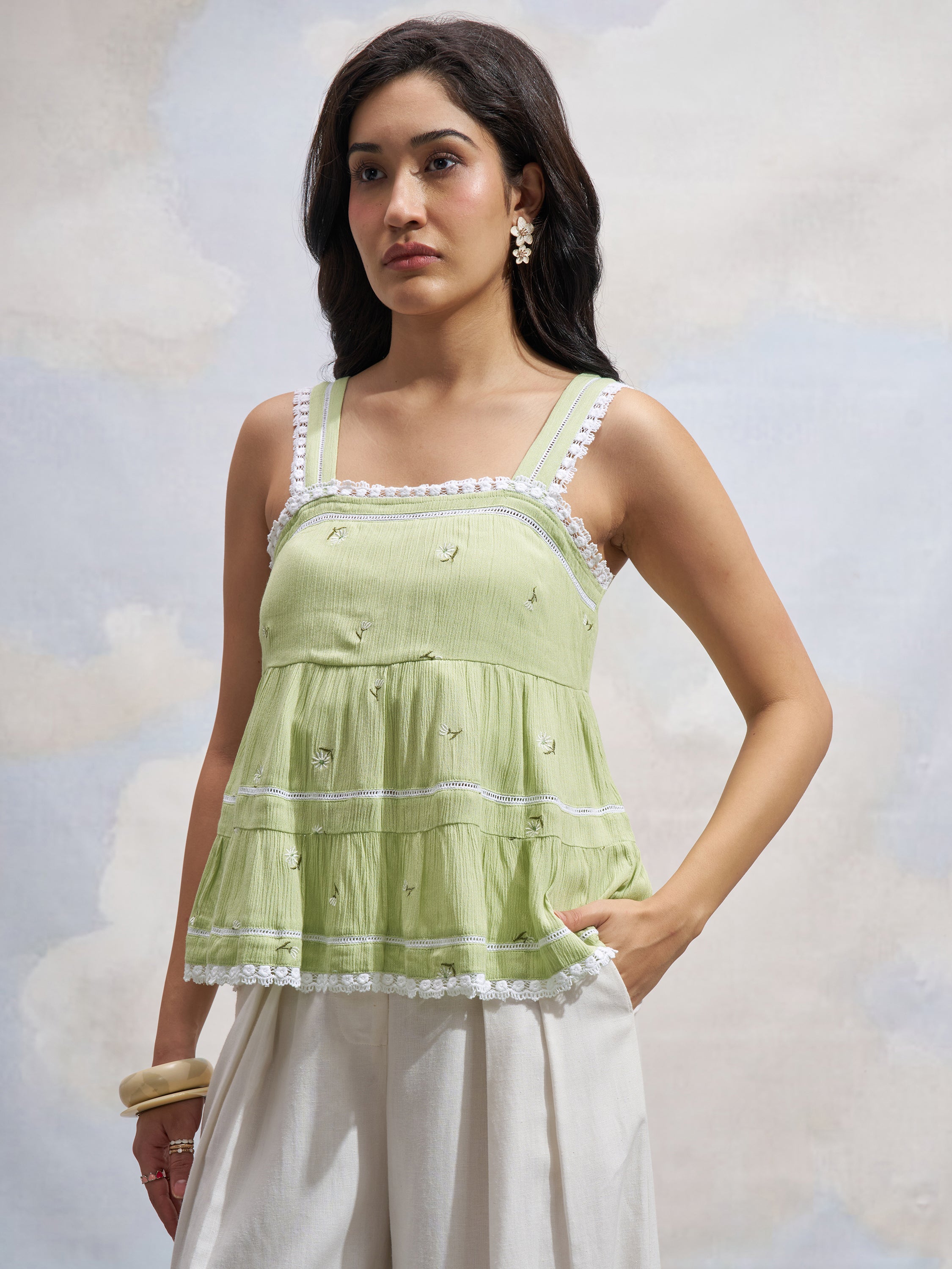 Vara By Vishudh Women Green Embroidered Top - Green - Image 4