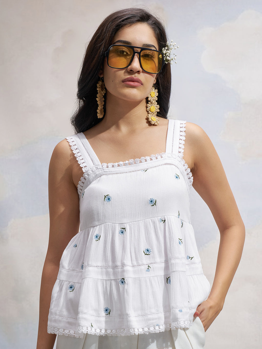 Vara By Vishudh Women White Embroidered Top - White - Image 1