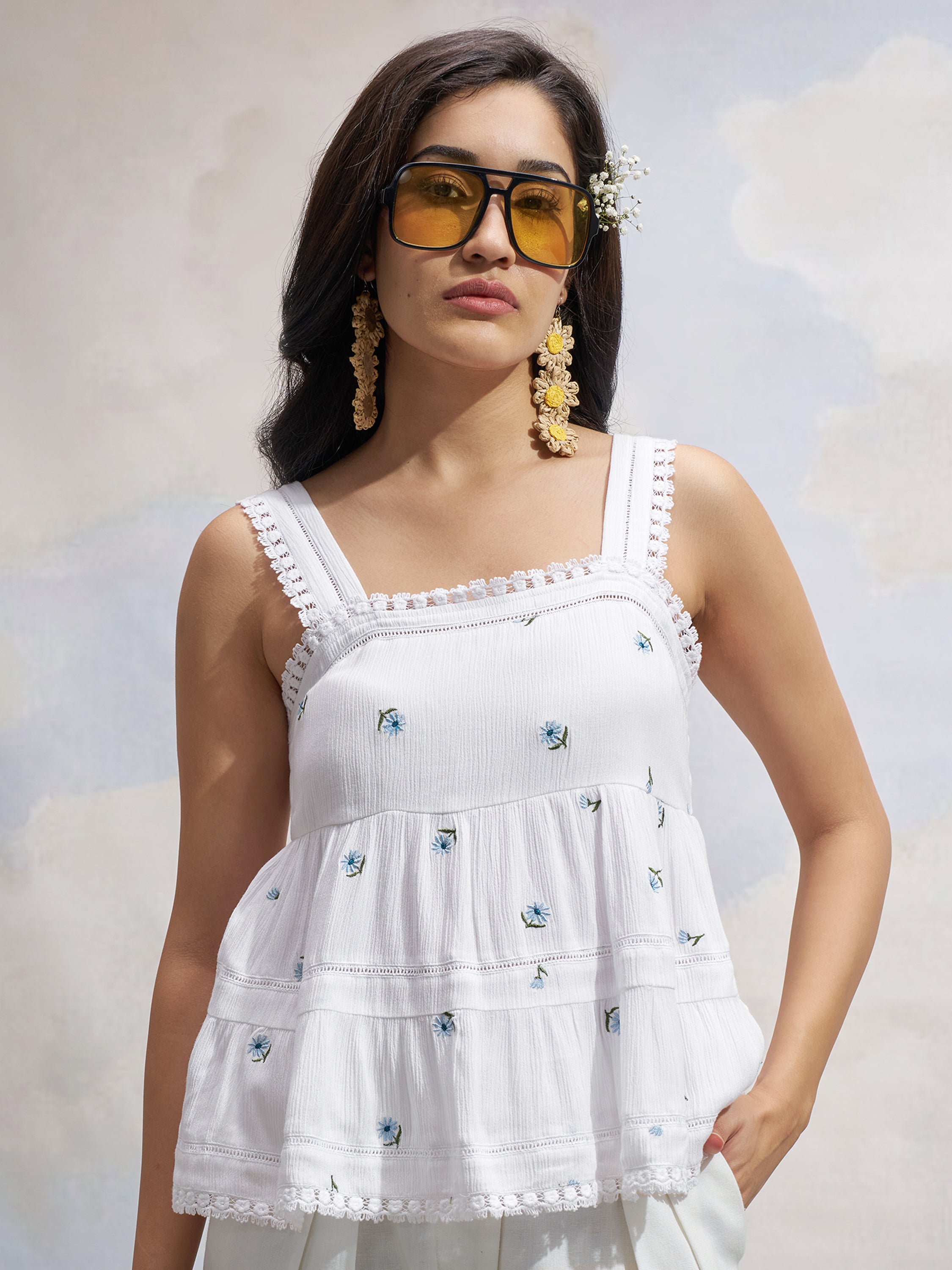 Vara By Vishudh Women White Embroidered Top - White - Image 1