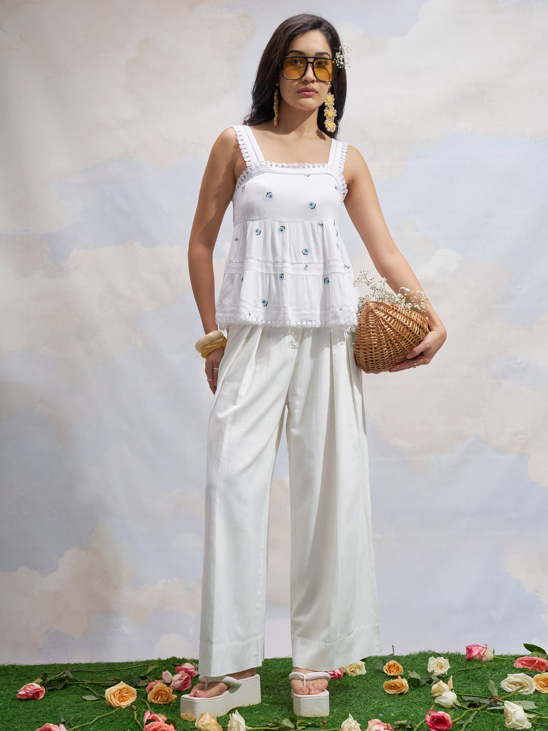 Vara By Vishudh Women White Embroidered Top - White - Image 2