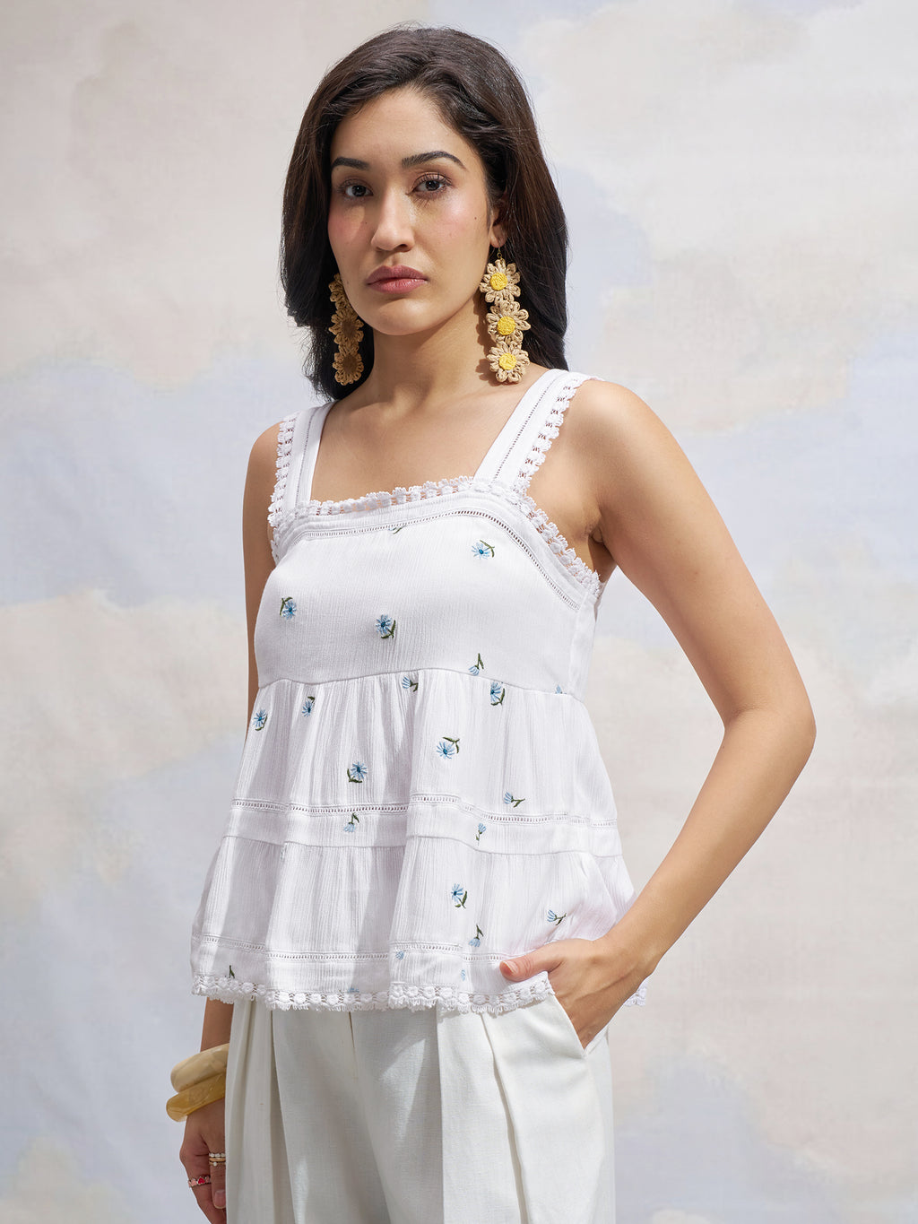 Vara By Vishudh Women White Embroidered Top - White - Image 4