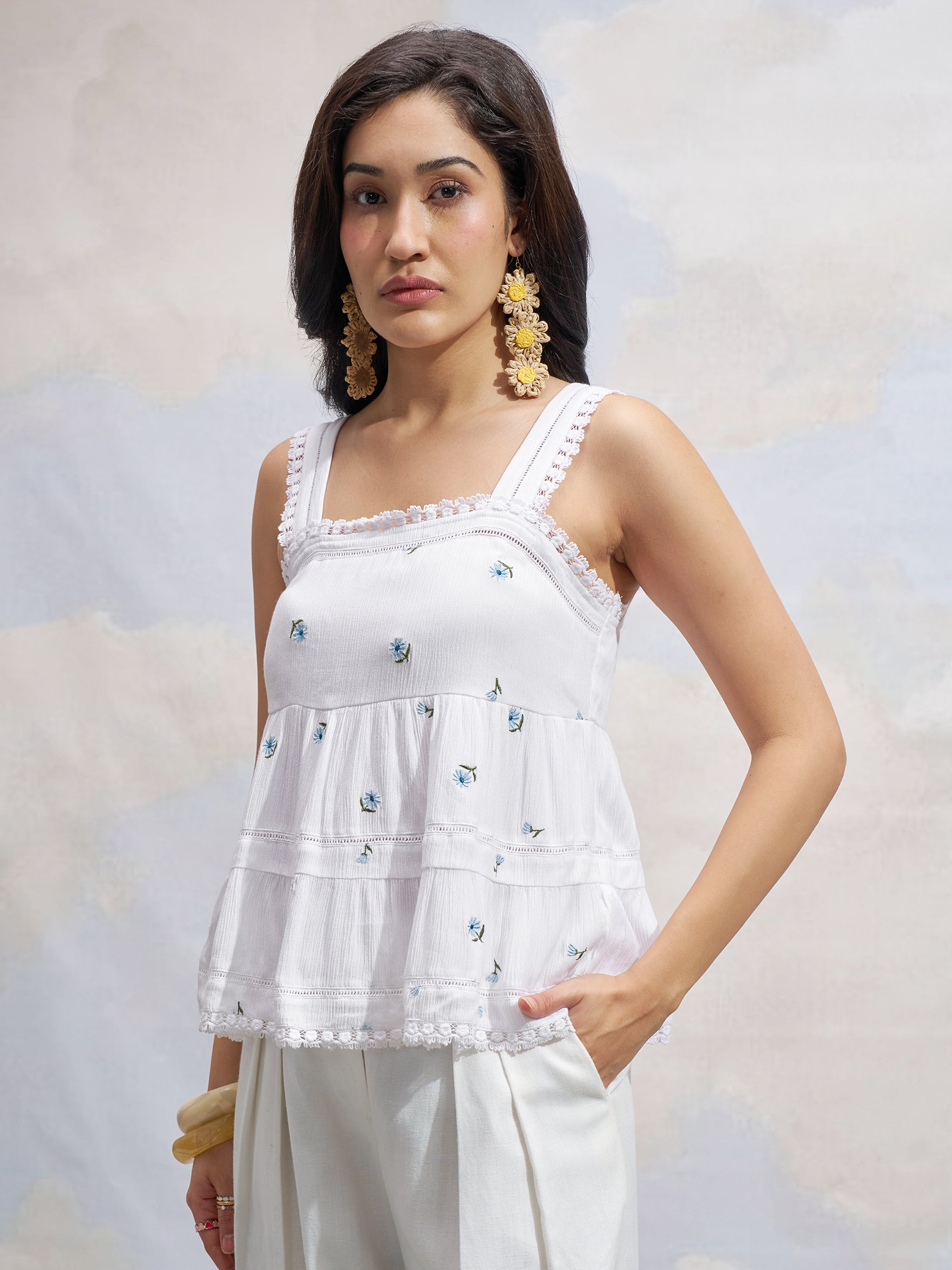 Vara By Vishudh Women White Embroidered Top - White - Image 4