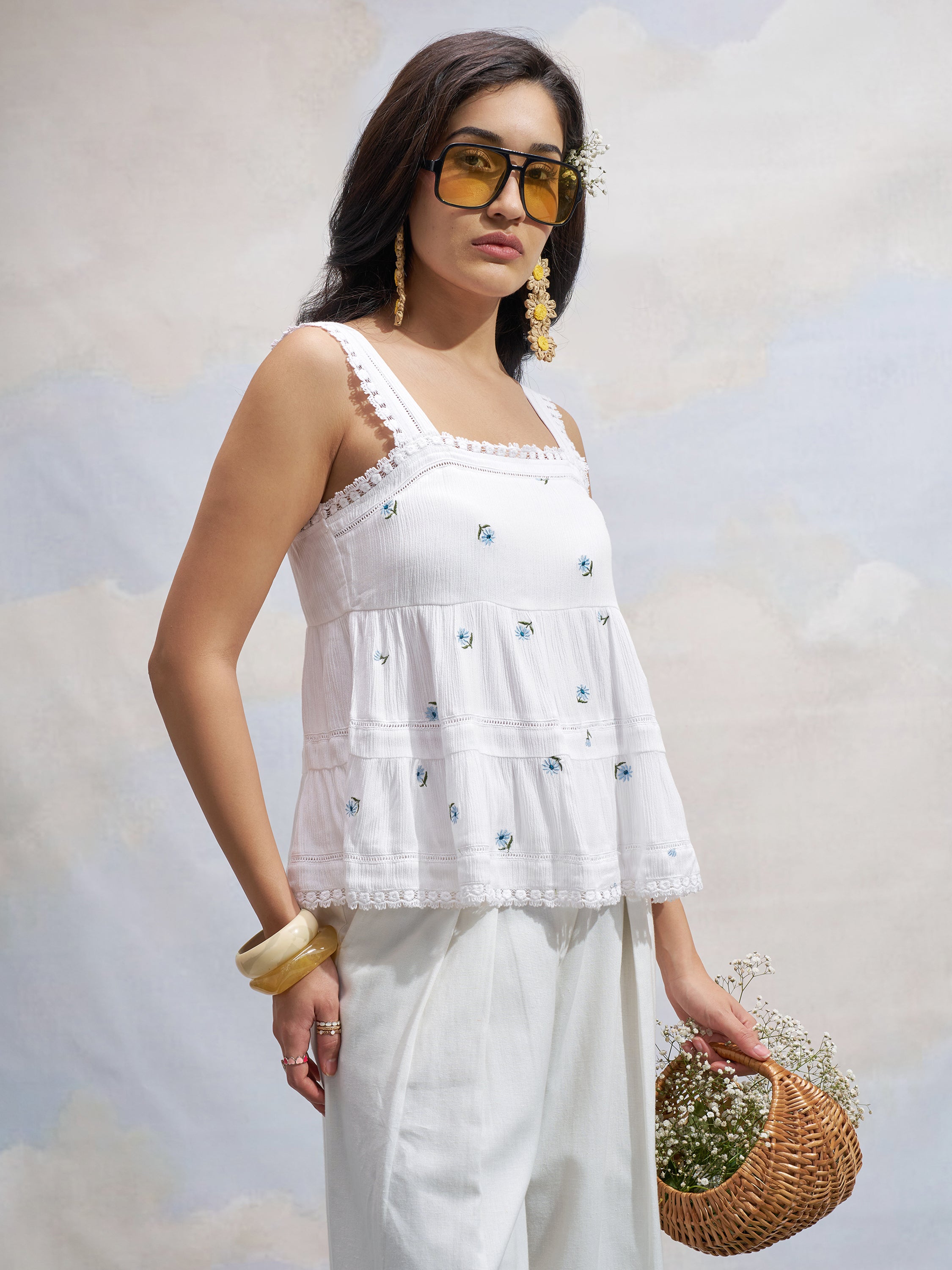 Vara By Vishudh Women White Embroidered Top - White - Image 6