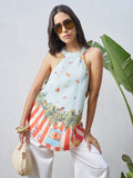Vara By Vishudh Women Blue Printed Top - Blue - Image 1
