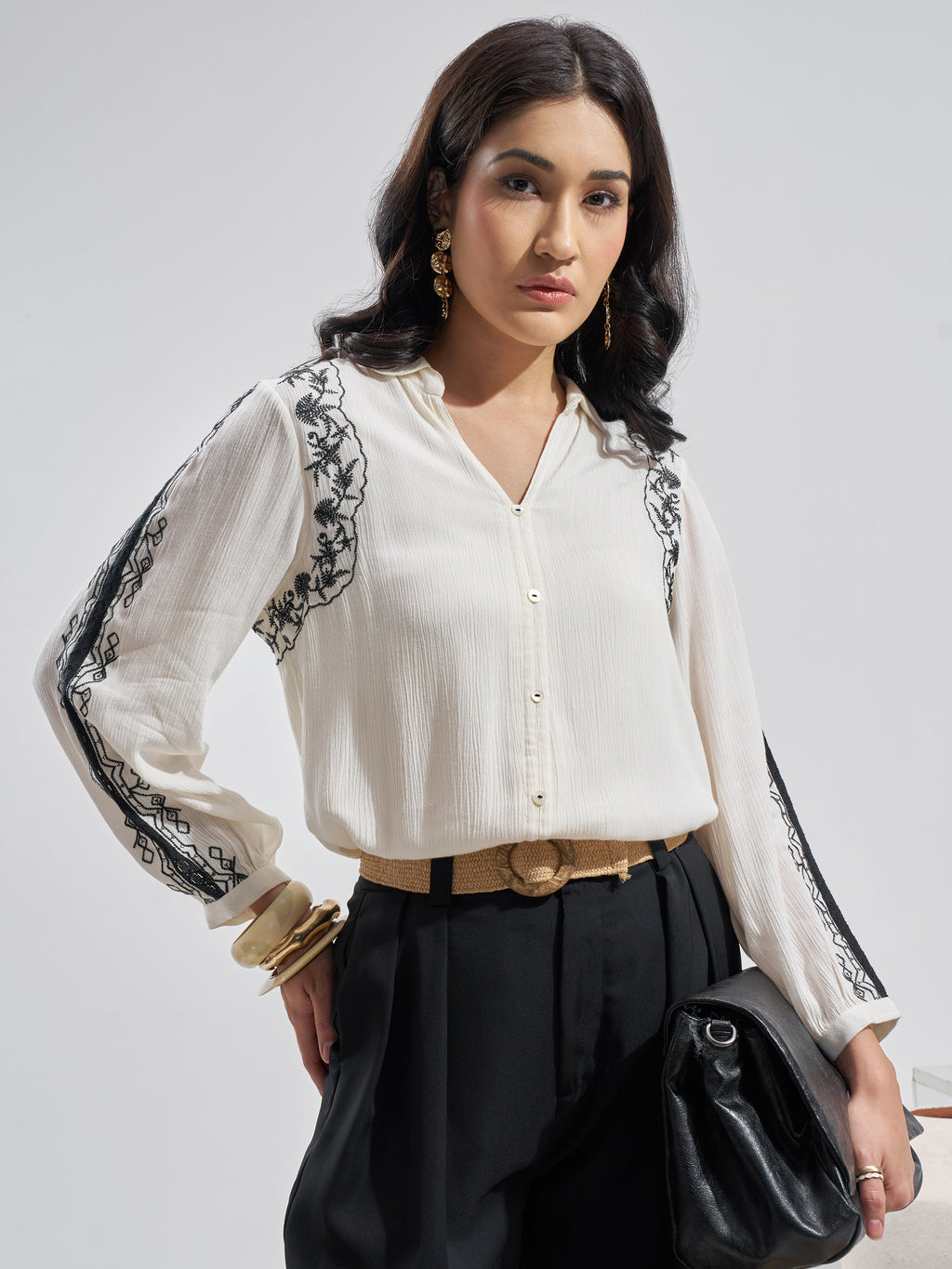 Vara By Vishudh Women White Embroidered Top - White - Image 1
