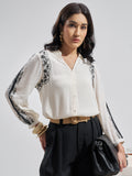 Vara By Vishudh Women White Embroidered Top - White - Image 1