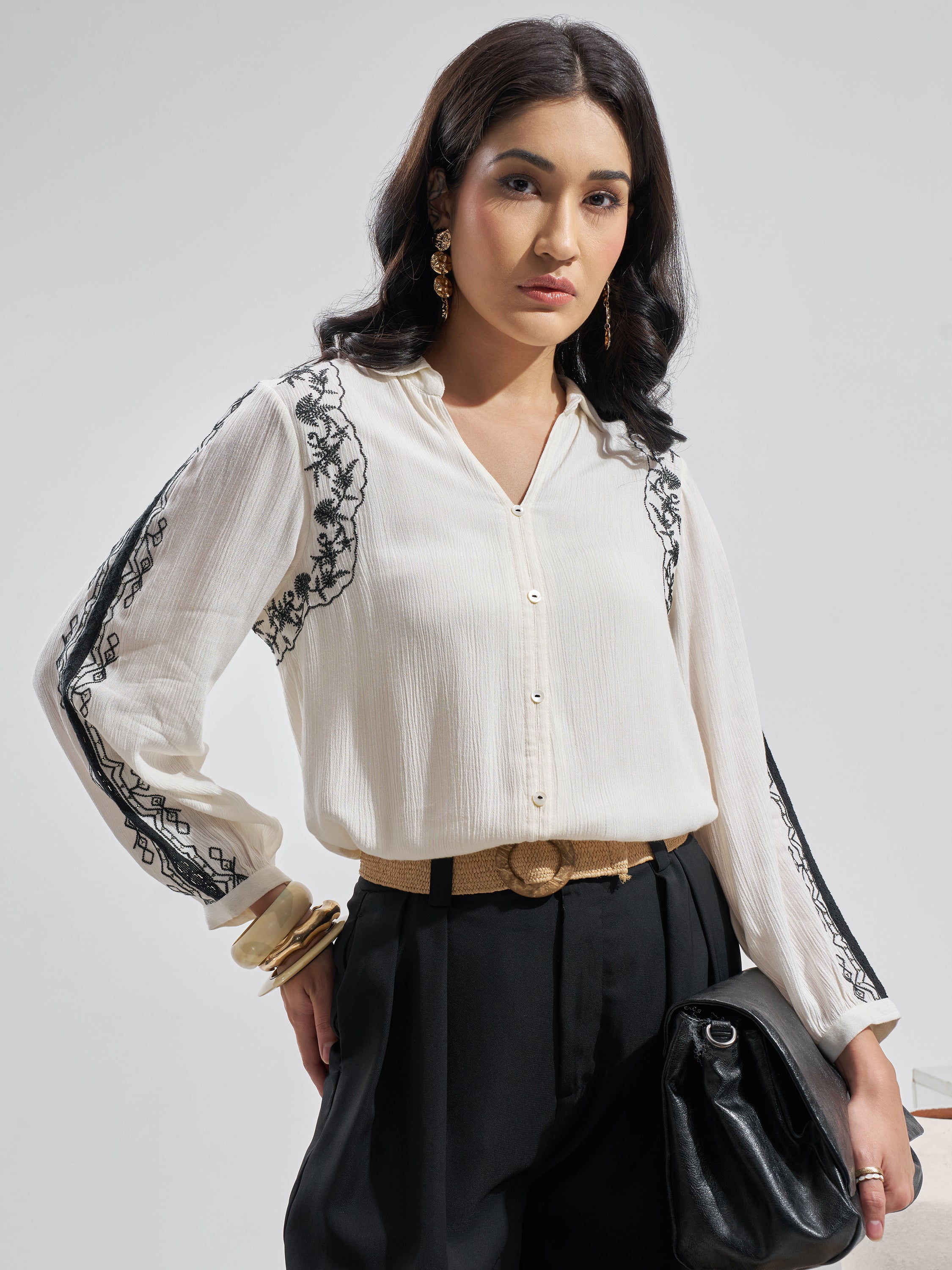 Vara By Vishudh Women White Embroidered Top - White - Image 1