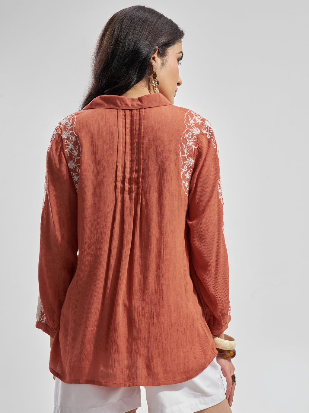 Vara By Vishudh Women Rust Embroidered Top - Rust - Image 3