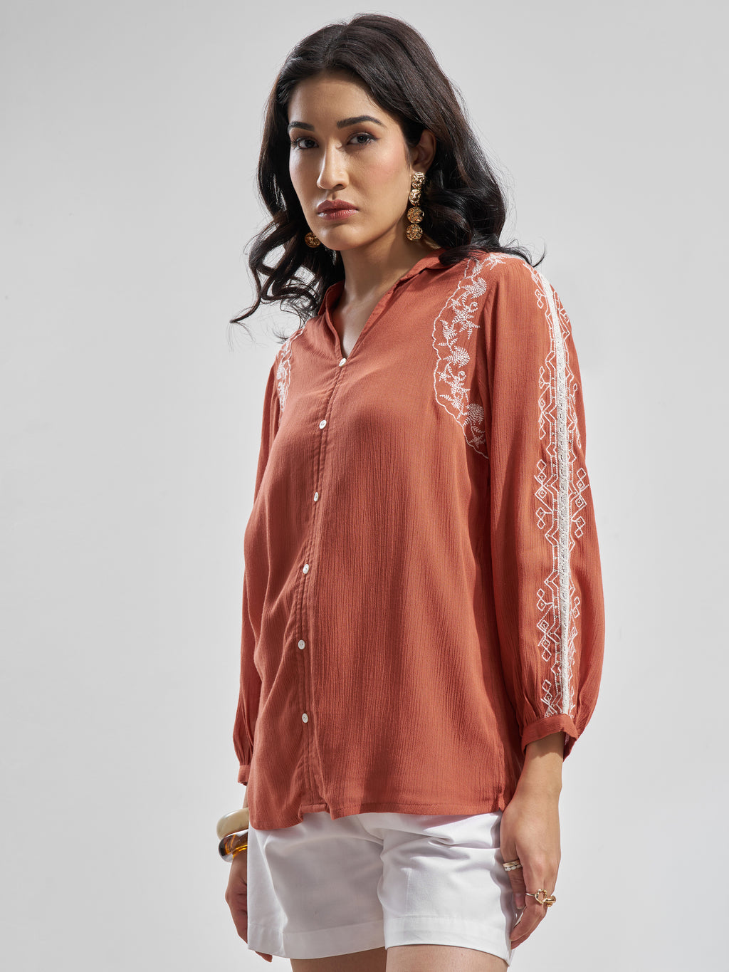 Vara By Vishudh Women Rust Embroidered Top - Rust - Image 4