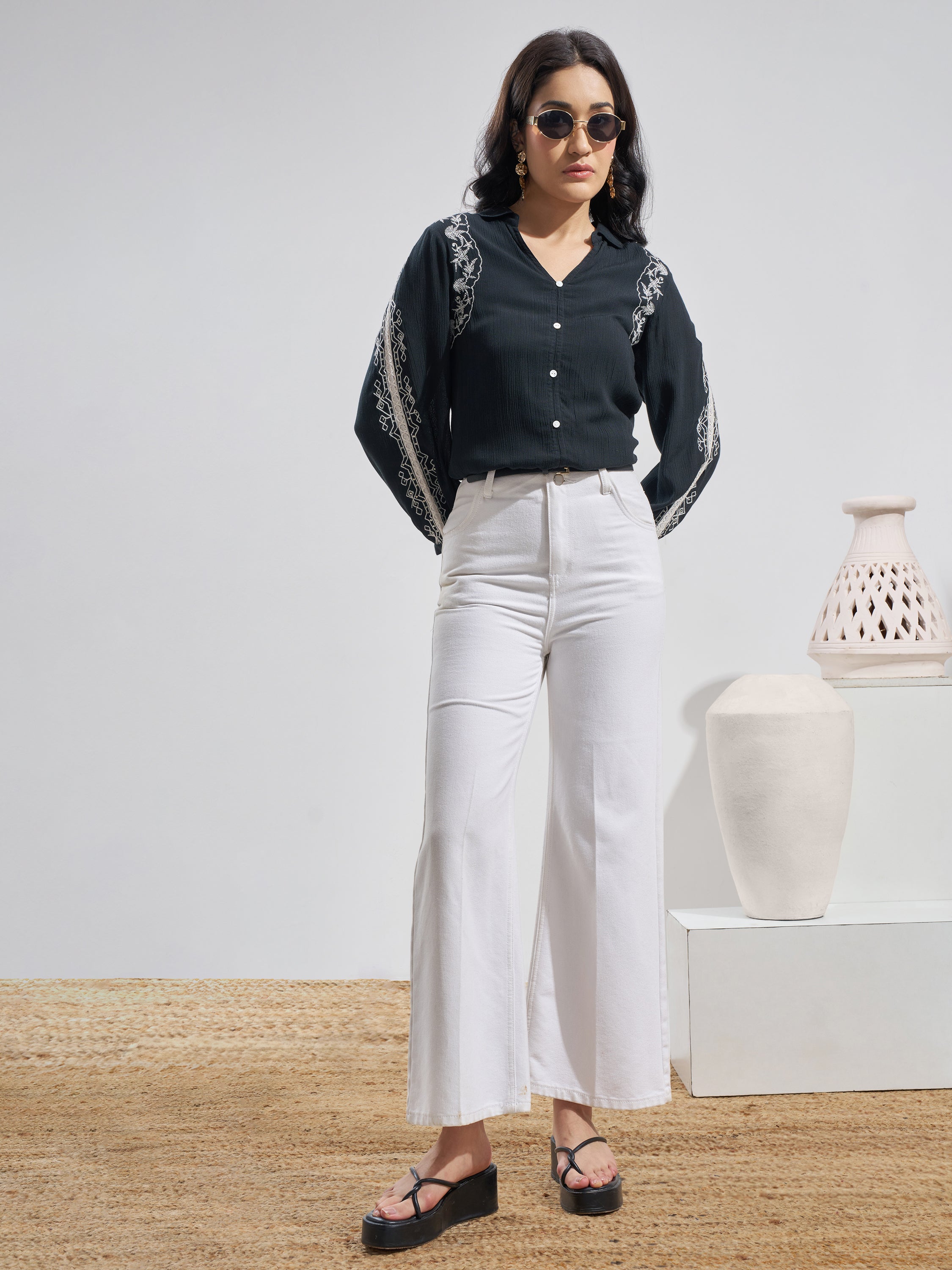 Vara By Vishudh Women Black Embroidered Top - Black - Image 2