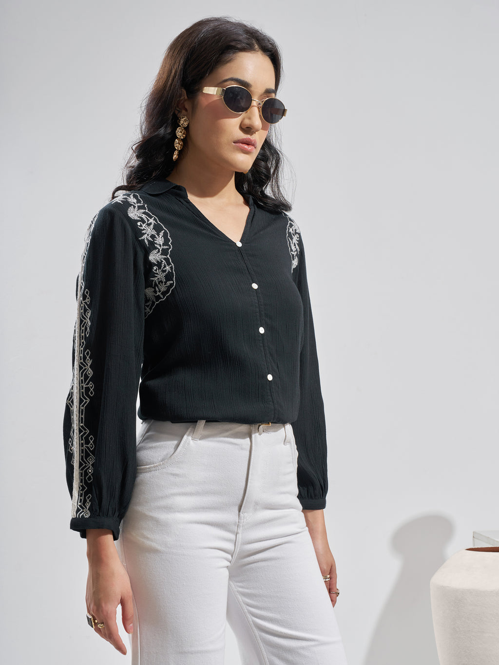 Vara By Vishudh Women Black Embroidered Top - Black - Image 6