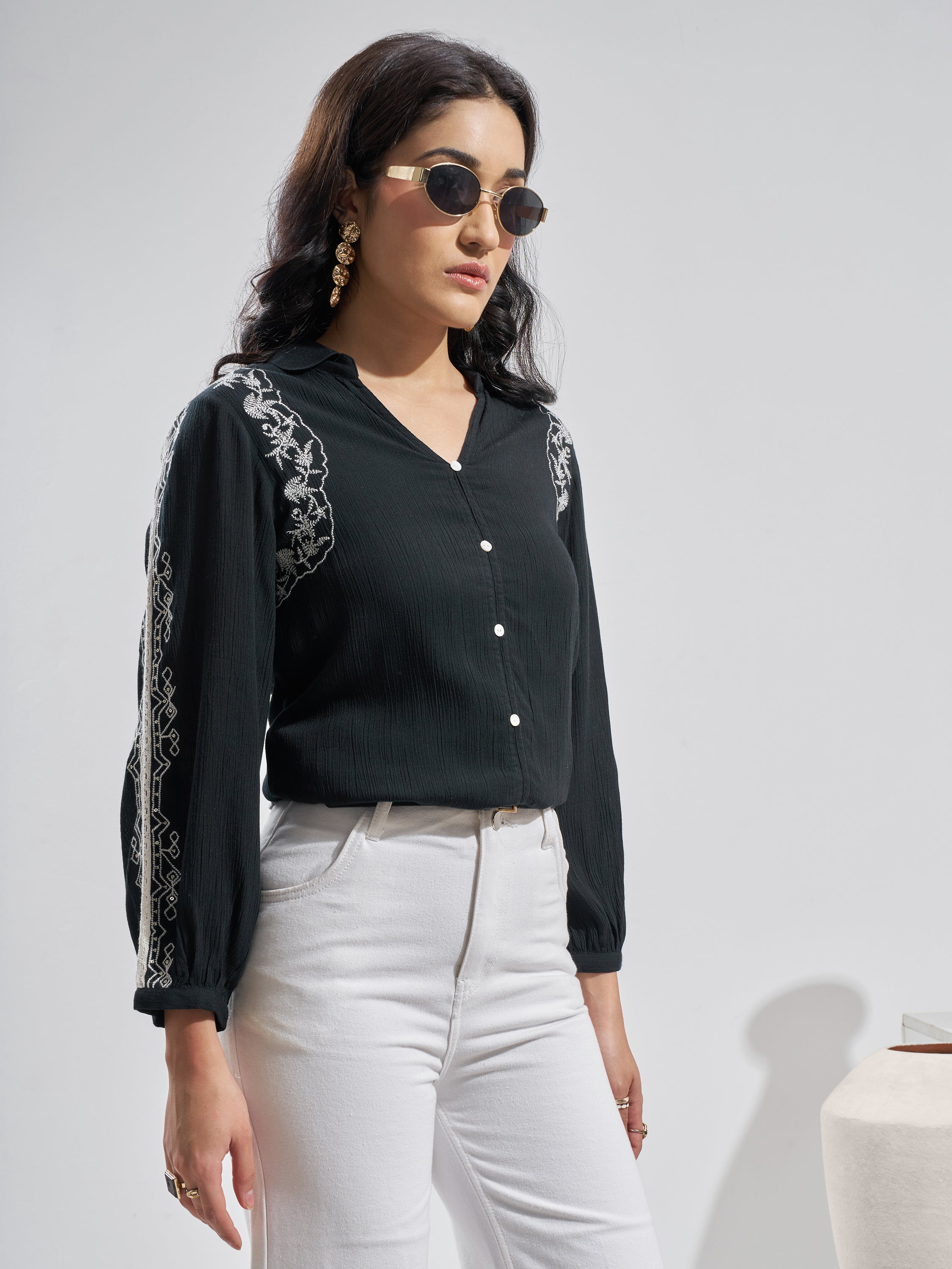 Vara By Vishudh Women Black Embroidered Top - Black - Image 6