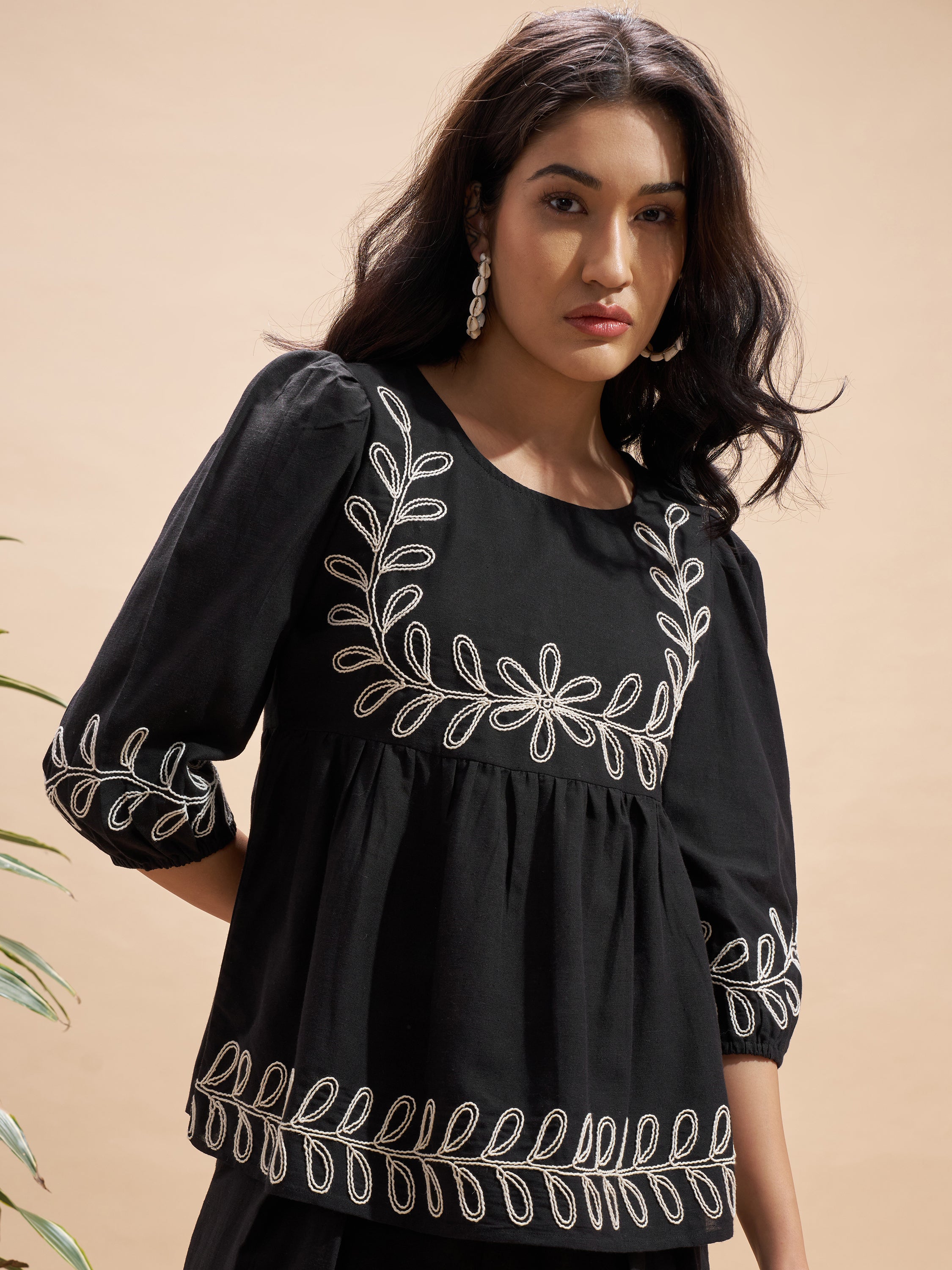 Vara By Vishudh Women Black Embroidered Top - Black - Image 1