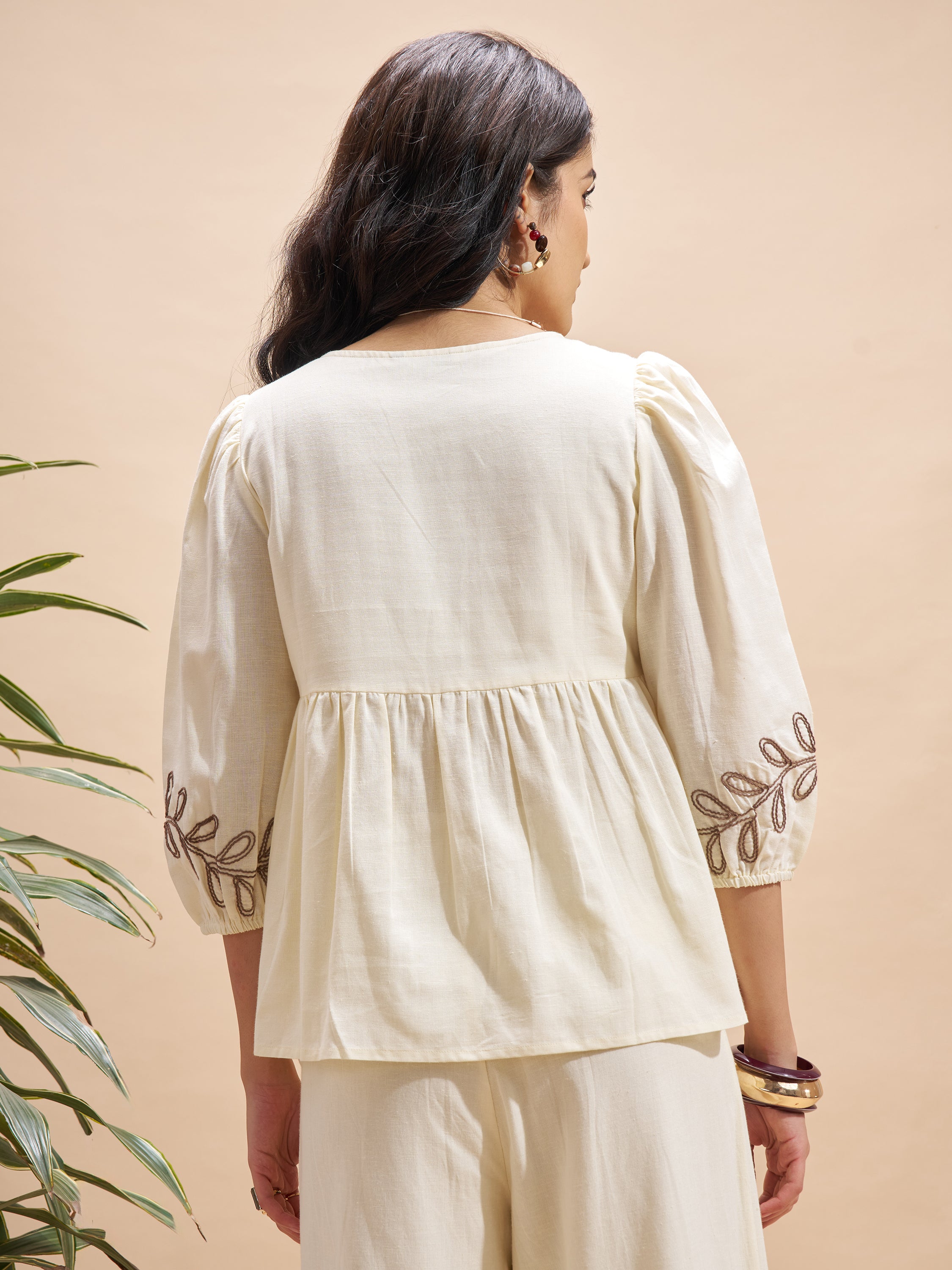 Vara By Vishudh Women Cream Embroidered Top - Cream - Image 3