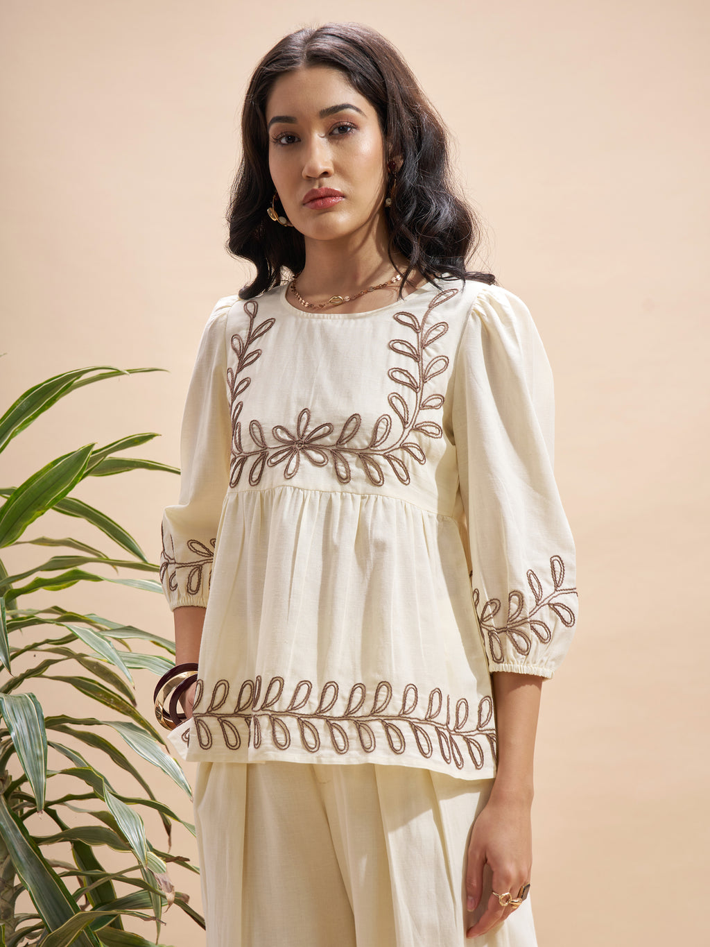 Vara By Vishudh Women Cream Embroidered Top - Cream - Image 4