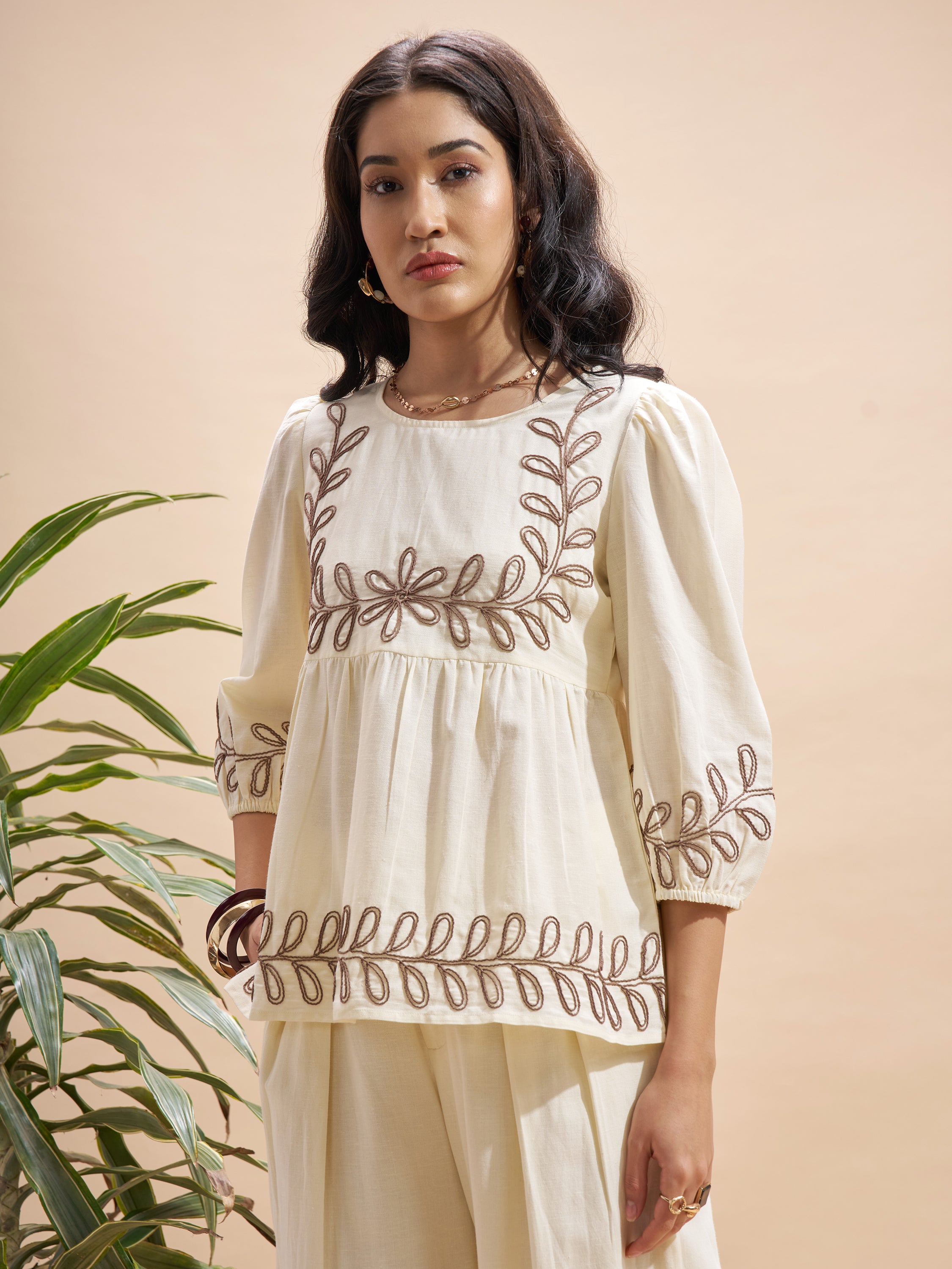 Vara By Vishudh Women Cream Embroidered Top - Cream - Image 4