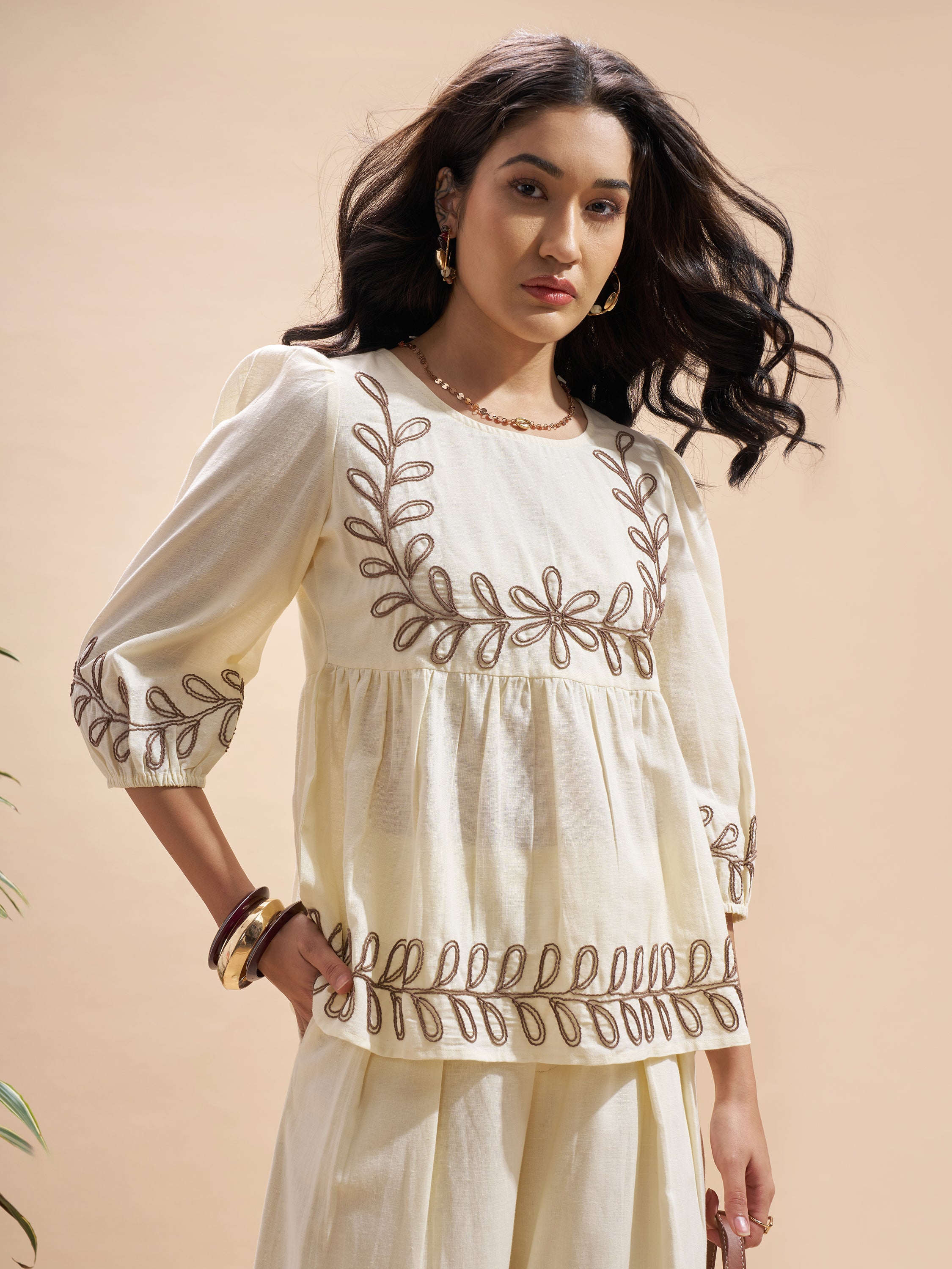 Vara By Vishudh Women Cream Embroidered Top - Cream - Image 6
