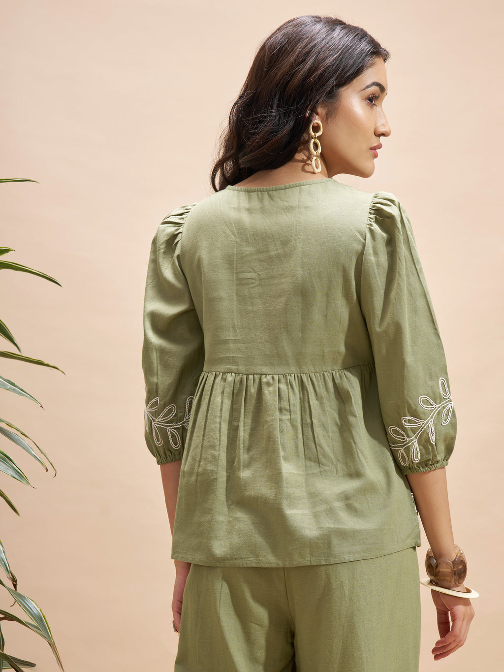 Vara By Vishudh Women Olive Embroidered Top - Olive - Image 3