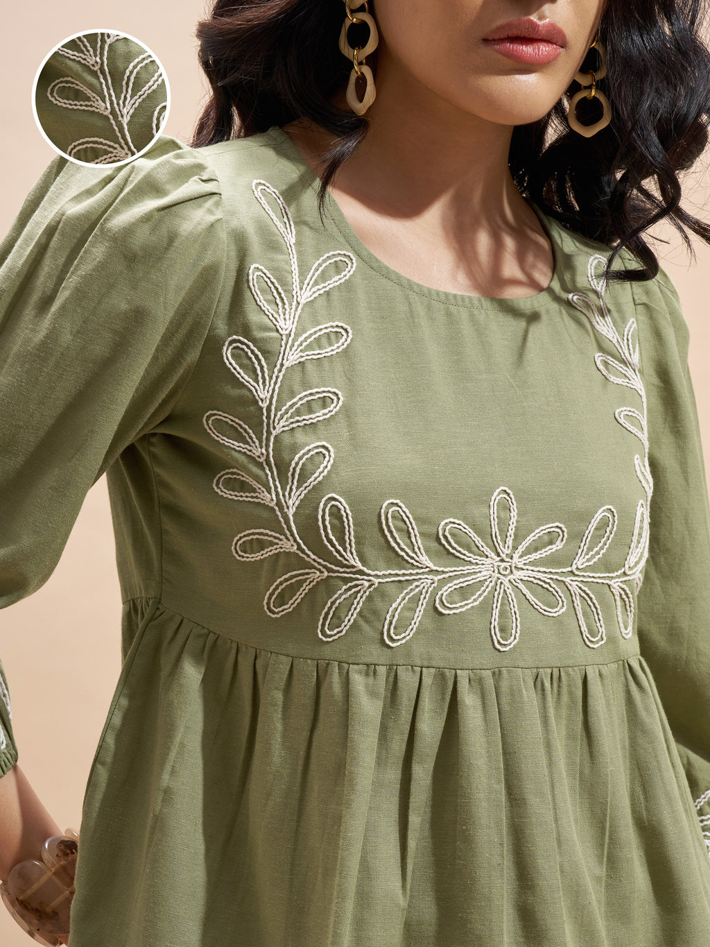 Vara By Vishudh Women Olive Embroidered Top - Olive - Image 5
