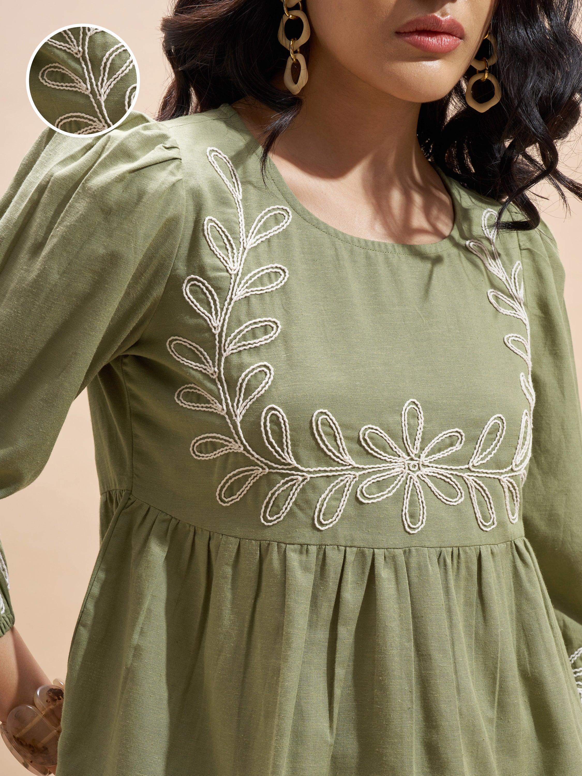 Vara By Vishudh Women Olive Embroidered Top - Olive - Image 5