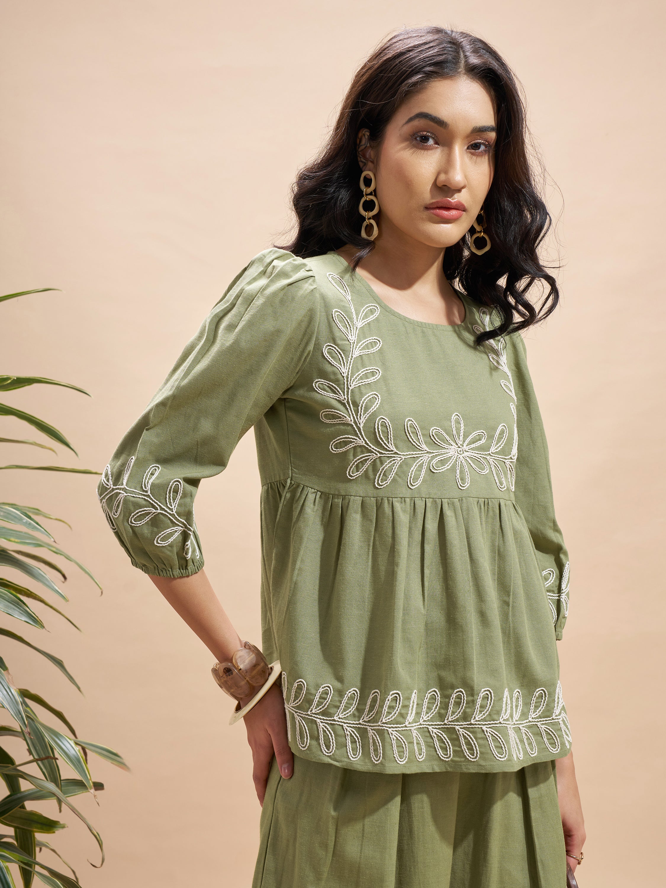 Vara By Vishudh Women Olive Embroidered Top - Olive - Image 6