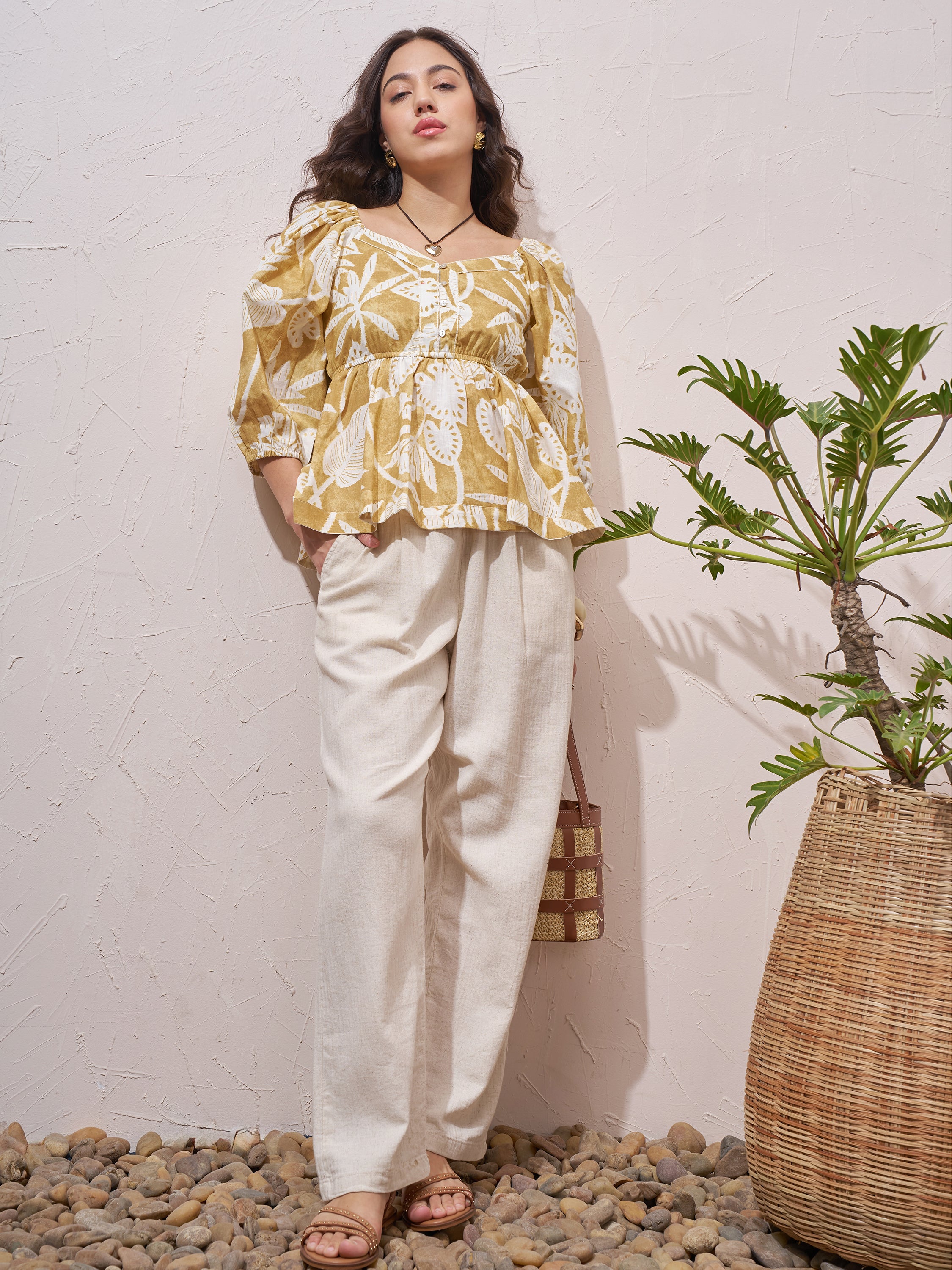 Vara By Vishudh Womens Mustard Printed Regular Top - Mustard - Image 2