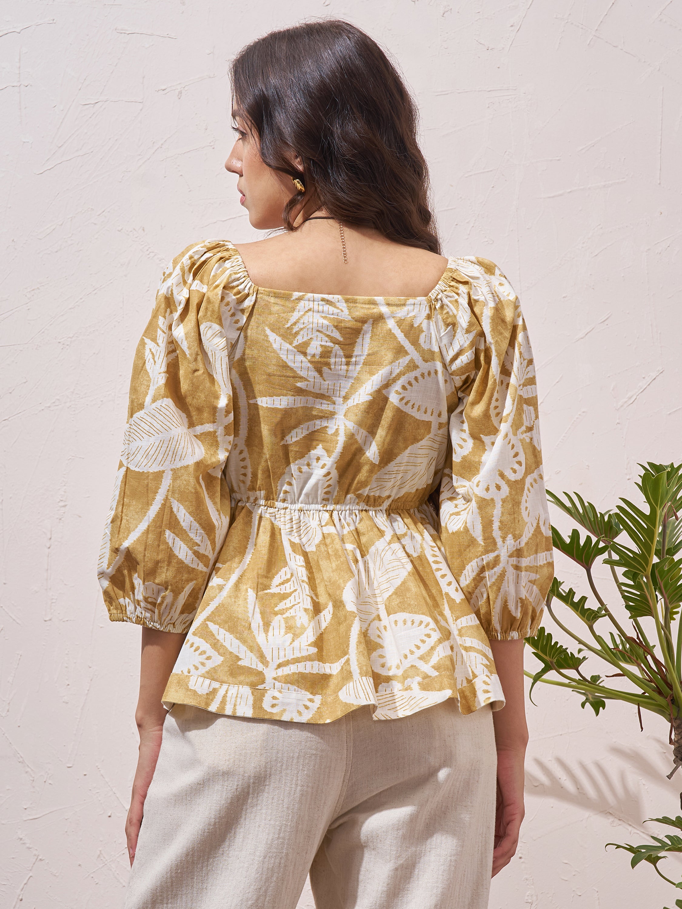 Vara By Vishudh Womens Mustard Printed Regular Top - Mustard - Image 3