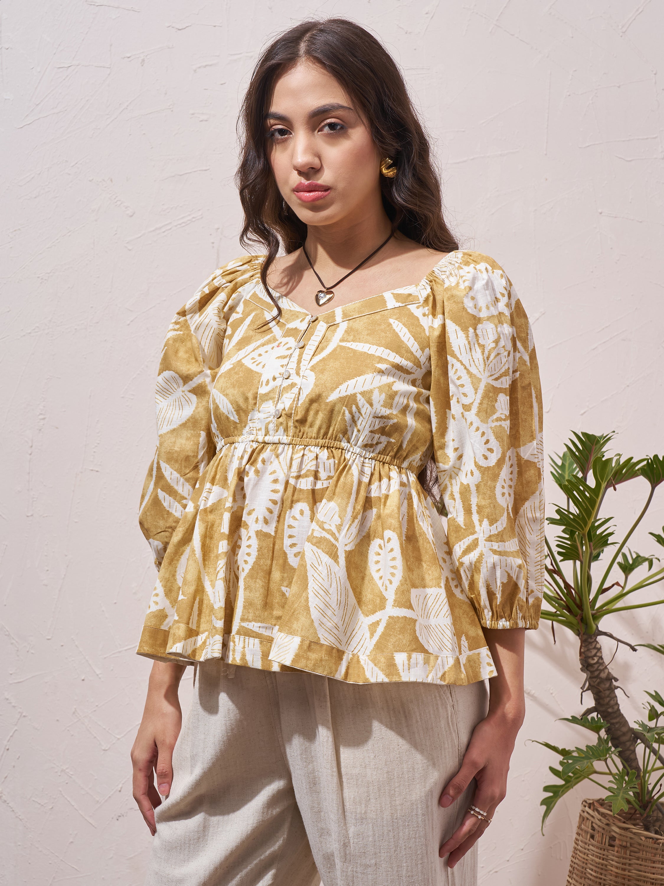 Vara By Vishudh Womens Mustard Printed Regular Top - Mustard - Image 4