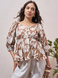 Vara By Vishudh Womens Brown Printed Regular Top - Brown - Image 1