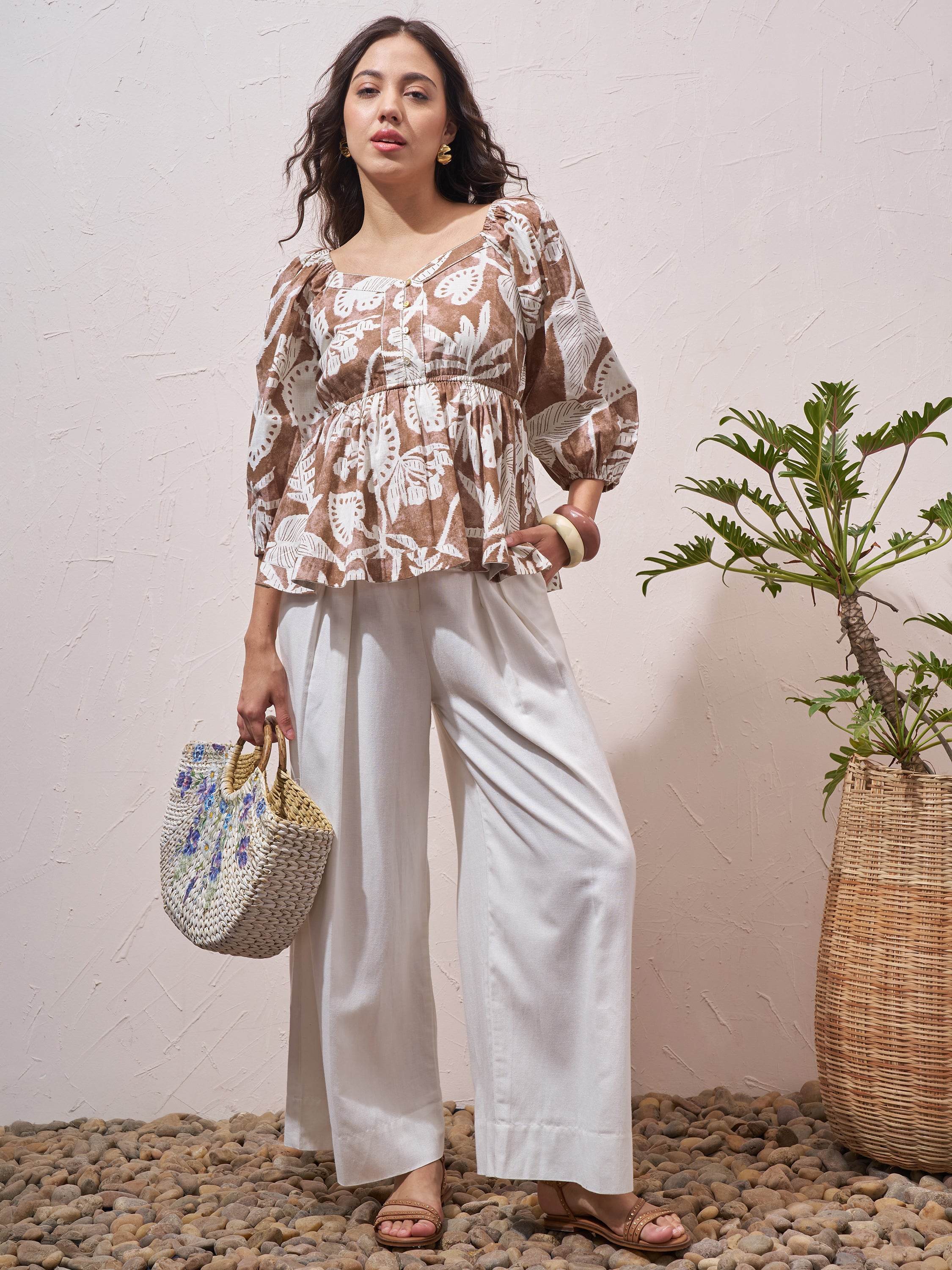 Vara By Vishudh Womens Brown Printed Regular Top - Brown - Image 2