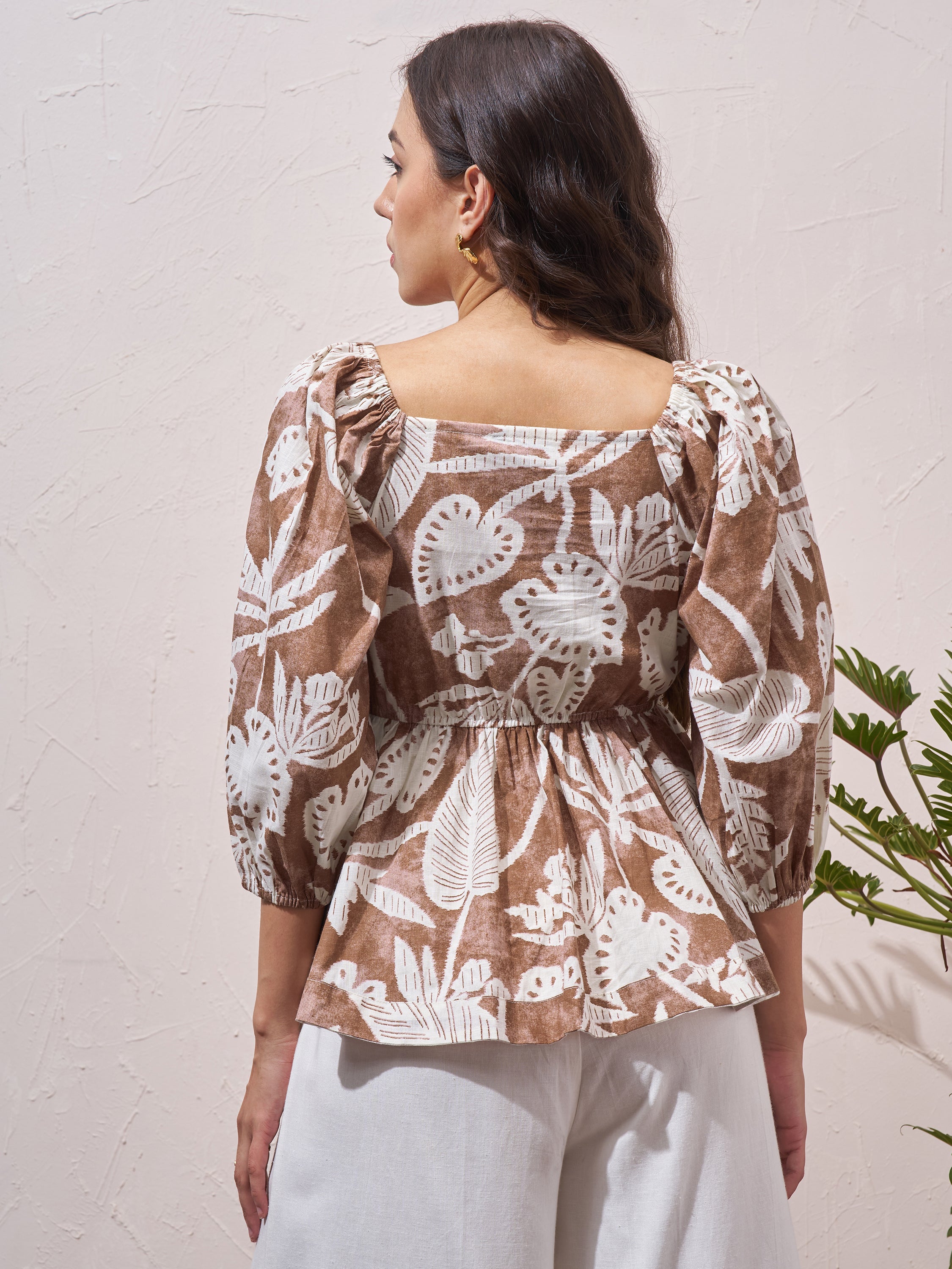 Vara By Vishudh Womens Brown Printed Regular Top - Brown - Image 3