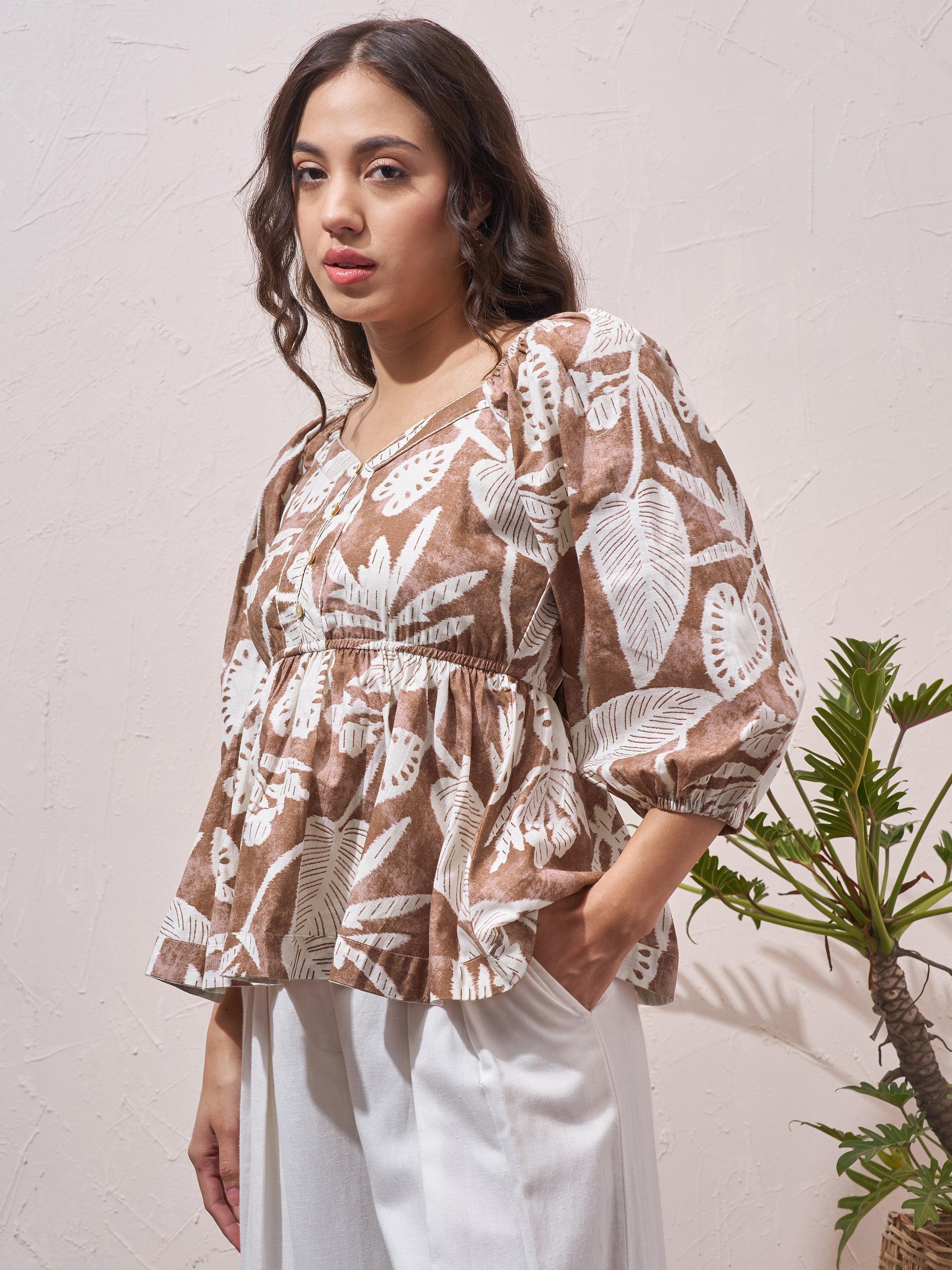 Vara By Vishudh Womens Brown Printed Regular Top - Brown - Image 4