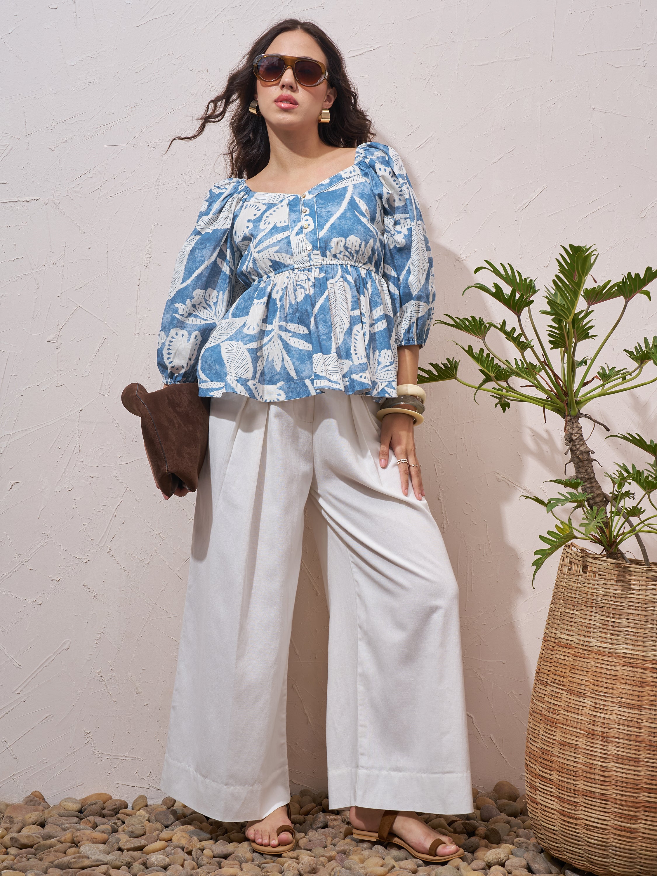 Vara By Vishudh Womens Blue Printed Regular Top - Blue - Image 2
