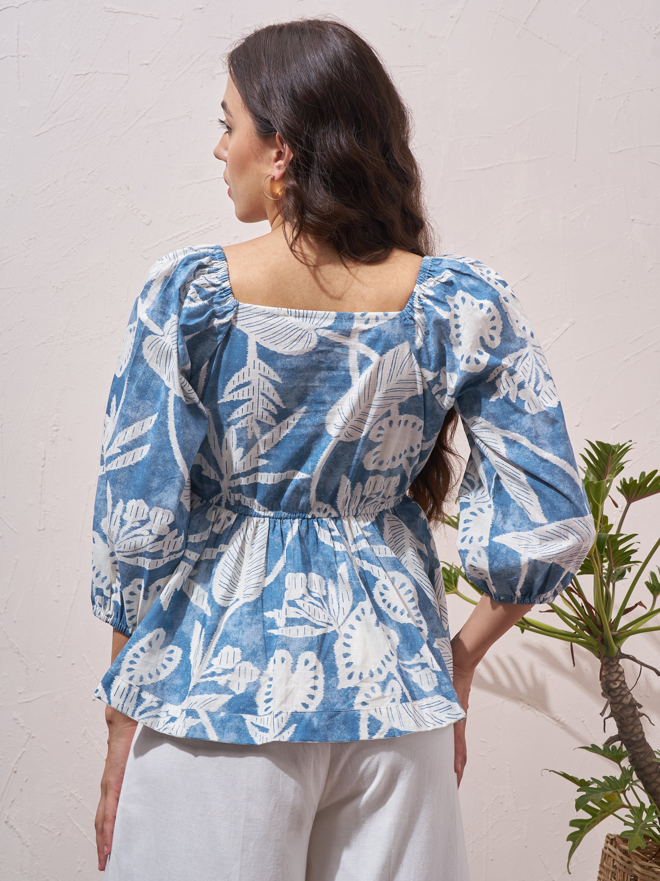 Vara By Vishudh Womens Blue Printed Regular Top - Blue - Image 3