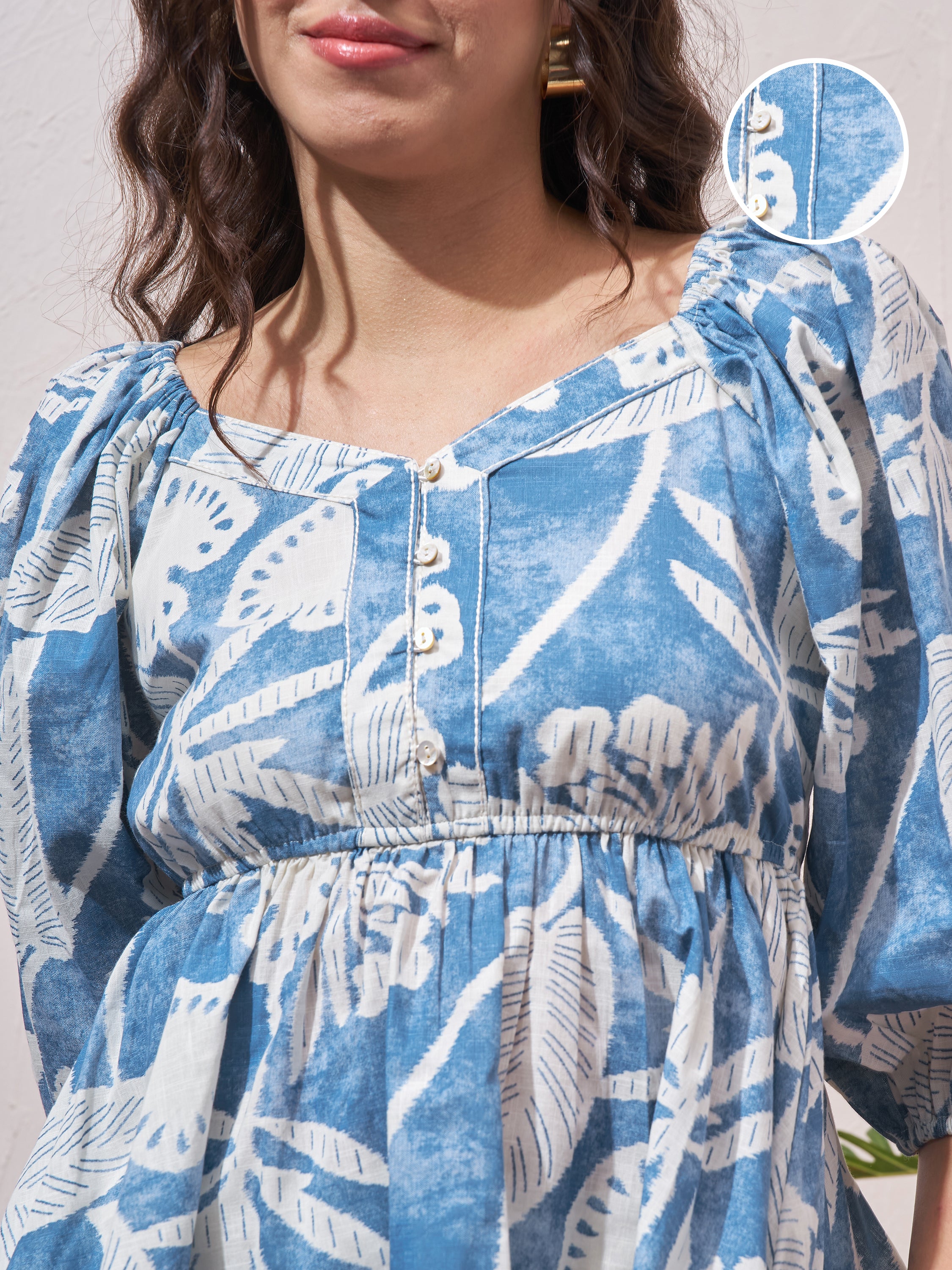 Vara By Vishudh Womens Blue Printed Regular Top - Blue - Image 5
