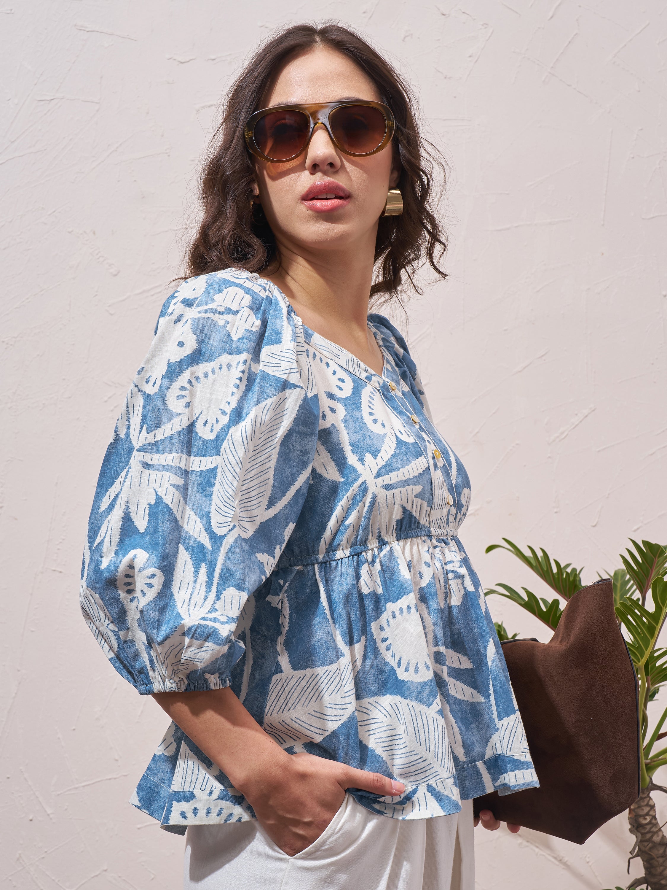 Vara By Vishudh Womens Blue Printed Regular Top - Blue - Image 6