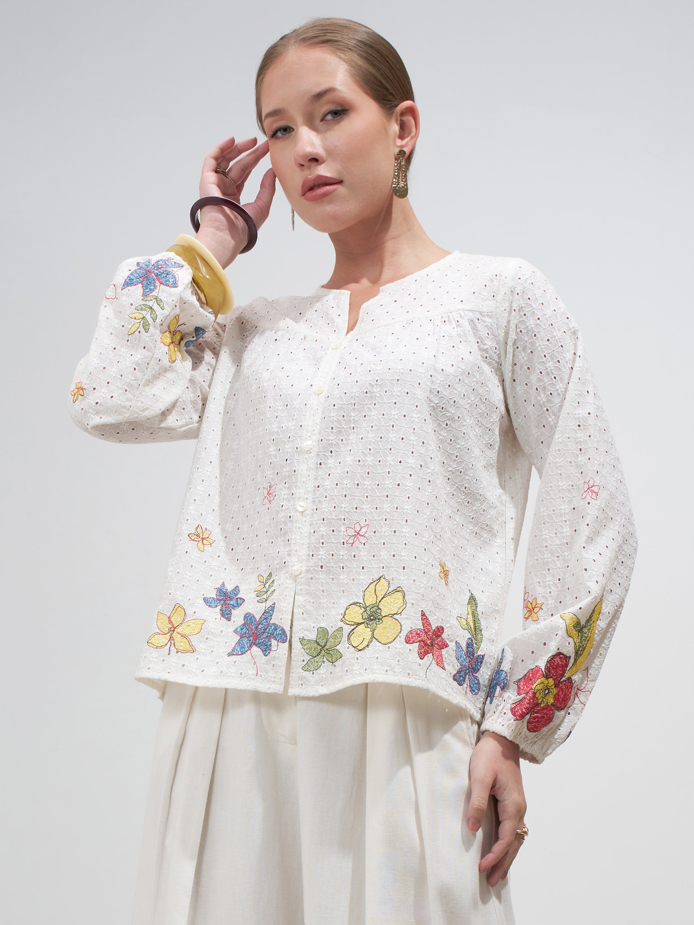 Vara By Vishudh Women Off White Embroidered Top - Off White - Image 1