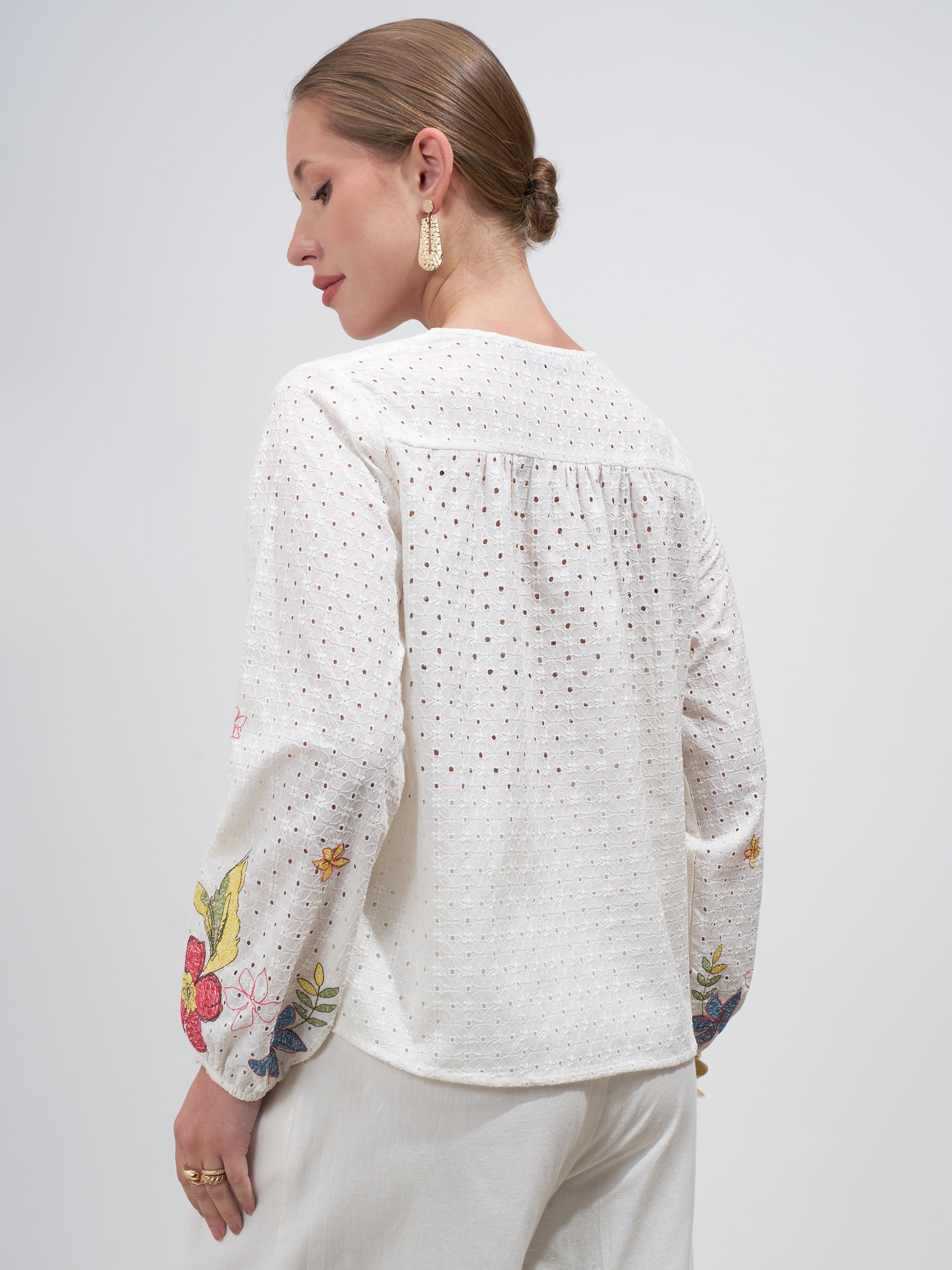 Vara By Vishudh Women Off White Embroidered Top - Off White - Image 3